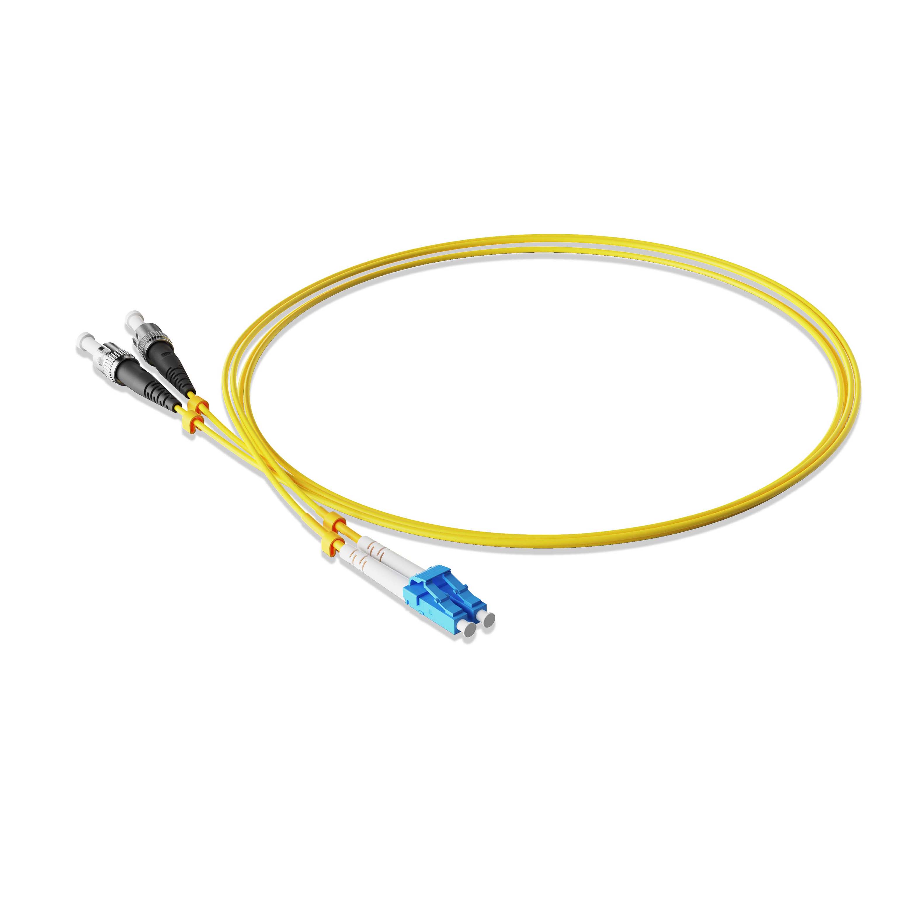 1m 3ft Fiber Patch Cable 2 Fibers LC UPC Duplex to ST UPC Duplex Singlemode OS2 Riser OFNR  2.0mm Yellow