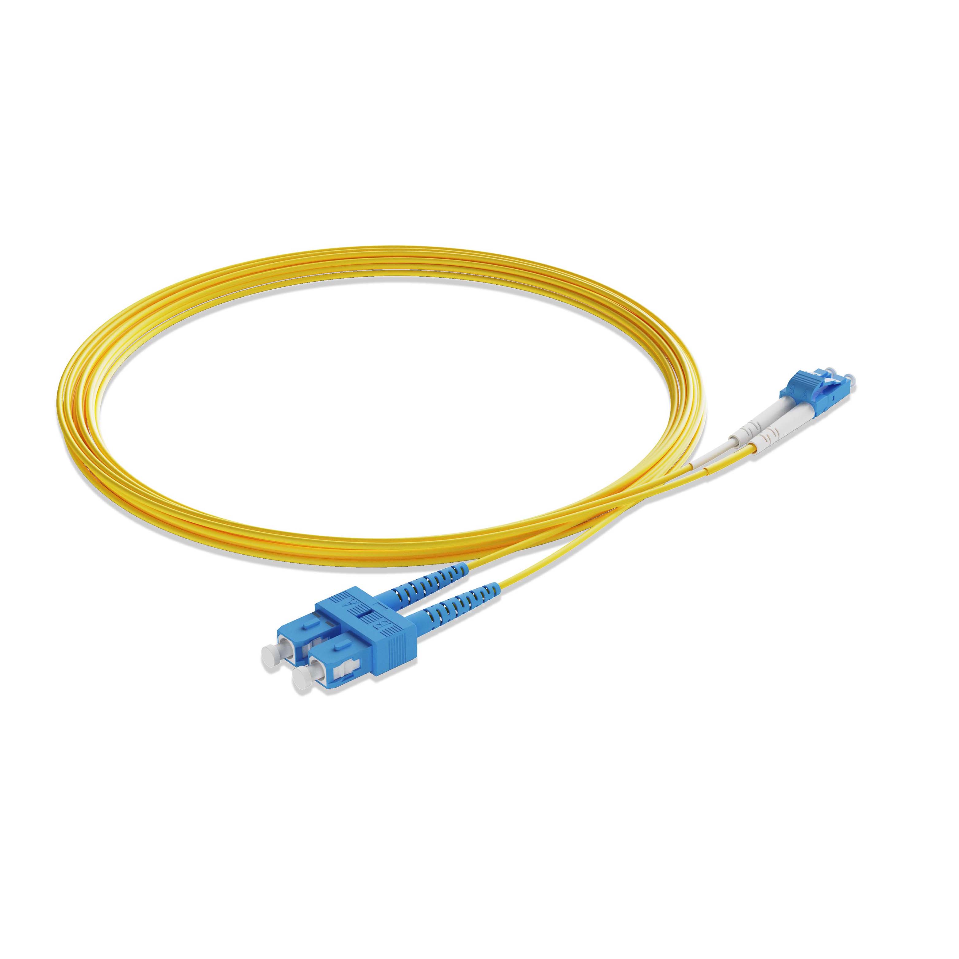 1m 3ft Fiber Patch Cable 2 Fibers LC UPC Duplex to SC UPC Duplex Singlemode OS2 Riser OFNR  2.0mm Yellow