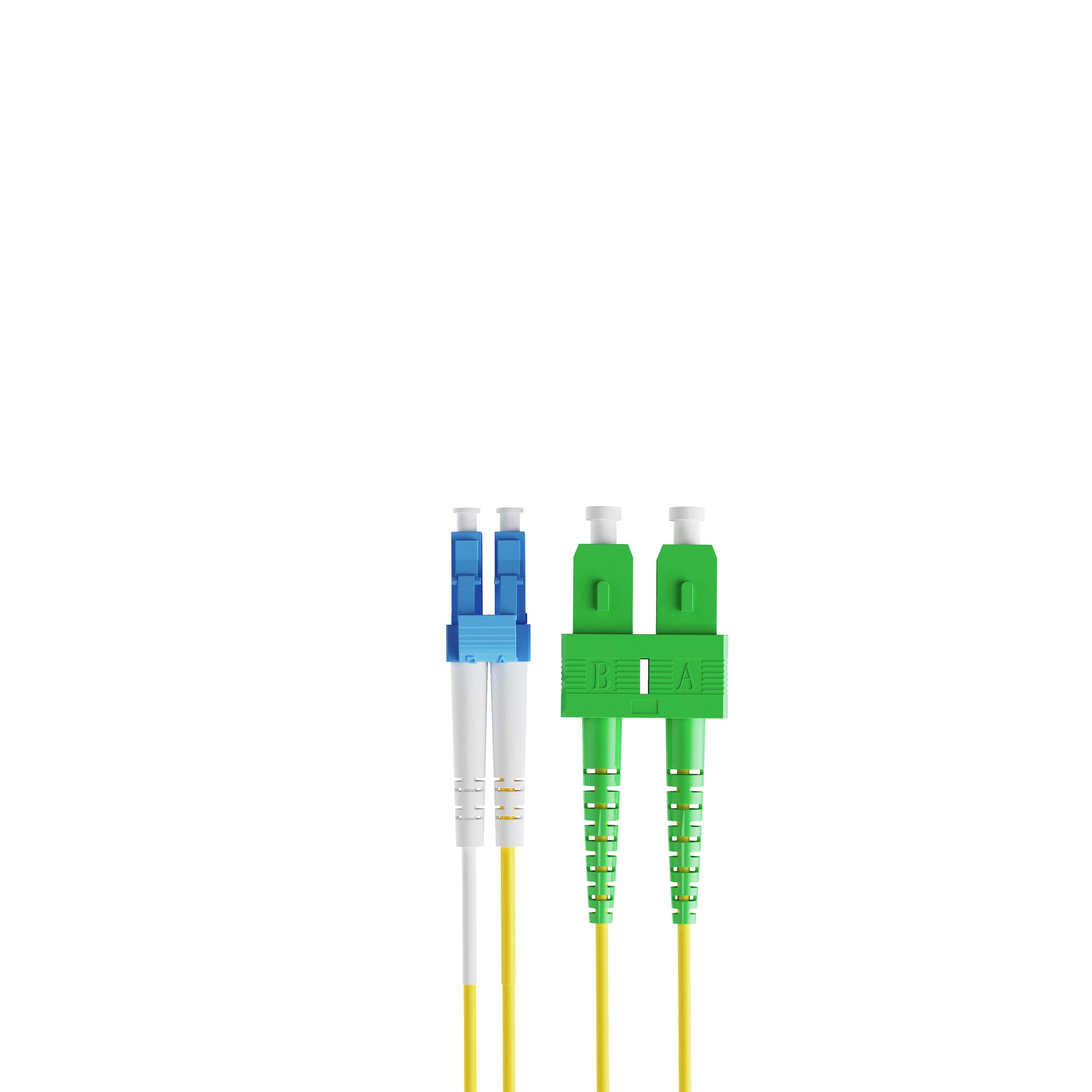 1m 3ft Fiber Patch Cable 2 Fibers LC UPC Duplex to SC APC Duplex Singlemode OS2 Riser OFNR  2.0mm Yellow