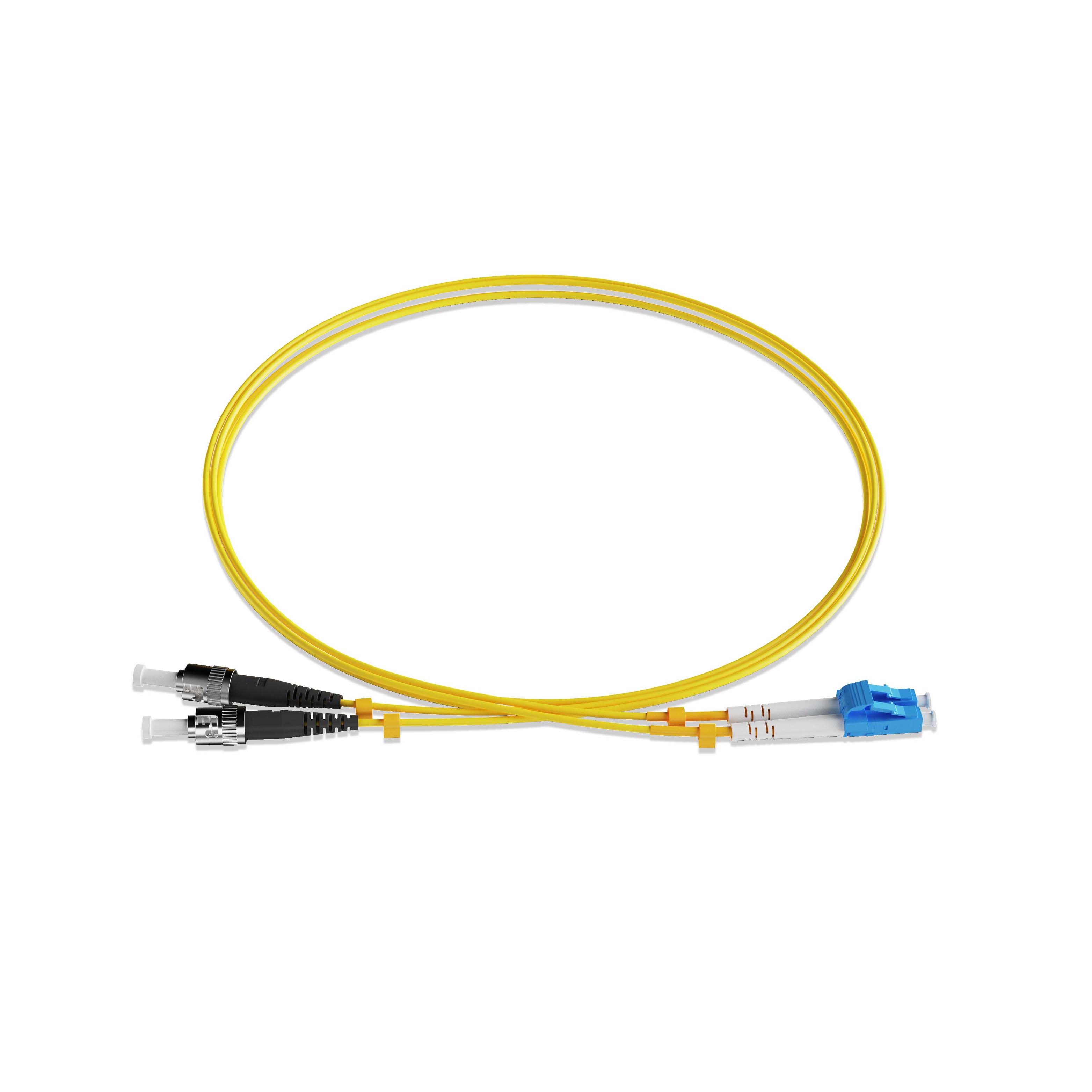 1m 3ft Fiber Patch Cable 2 Fibers LC UPC Duplex to ST UPC Duplex Singlemode OS2 Riser OFNR  2.0mm Yellow
