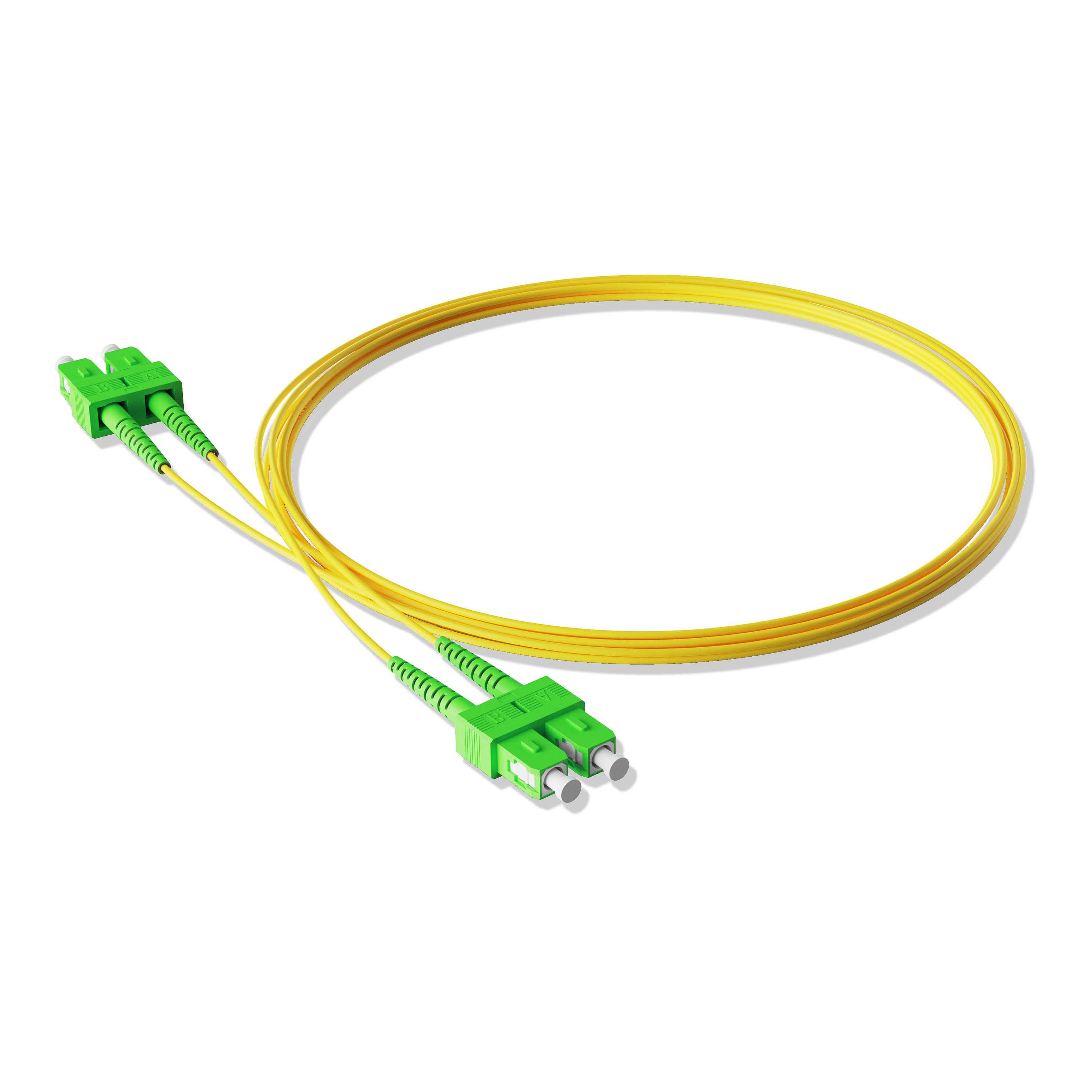1m 3ft Fiber Patch Cable 2 Fibers SC APC Duplex to SC APC Duplex Singlemode OS2 Riser OFNR  2.0mm Yellow