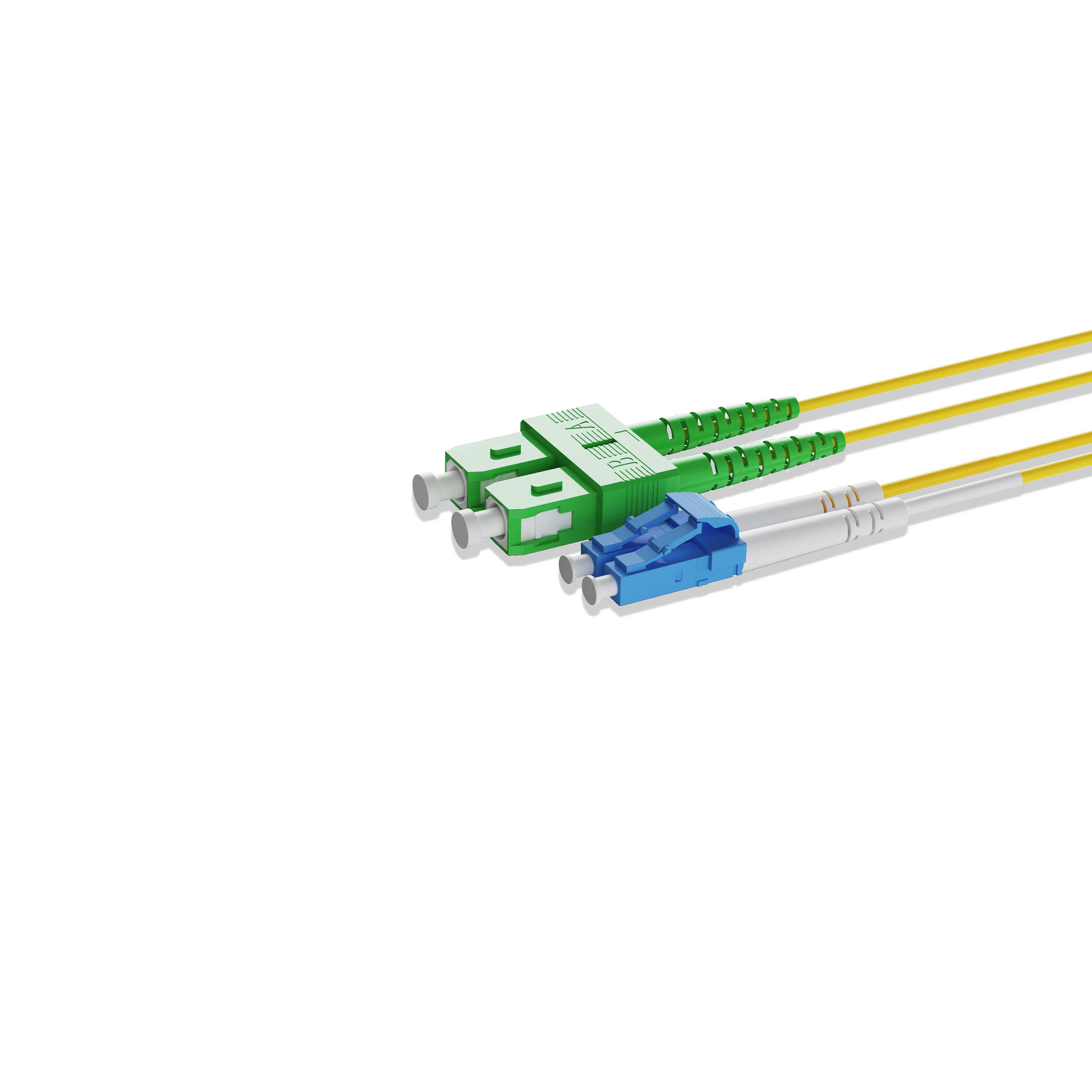 1m 3ft Fiber Patch Cable 2 Fibers LC UPC Duplex to SC APC Duplex Singlemode OS2 Riser OFNR  2.0mm Yellow