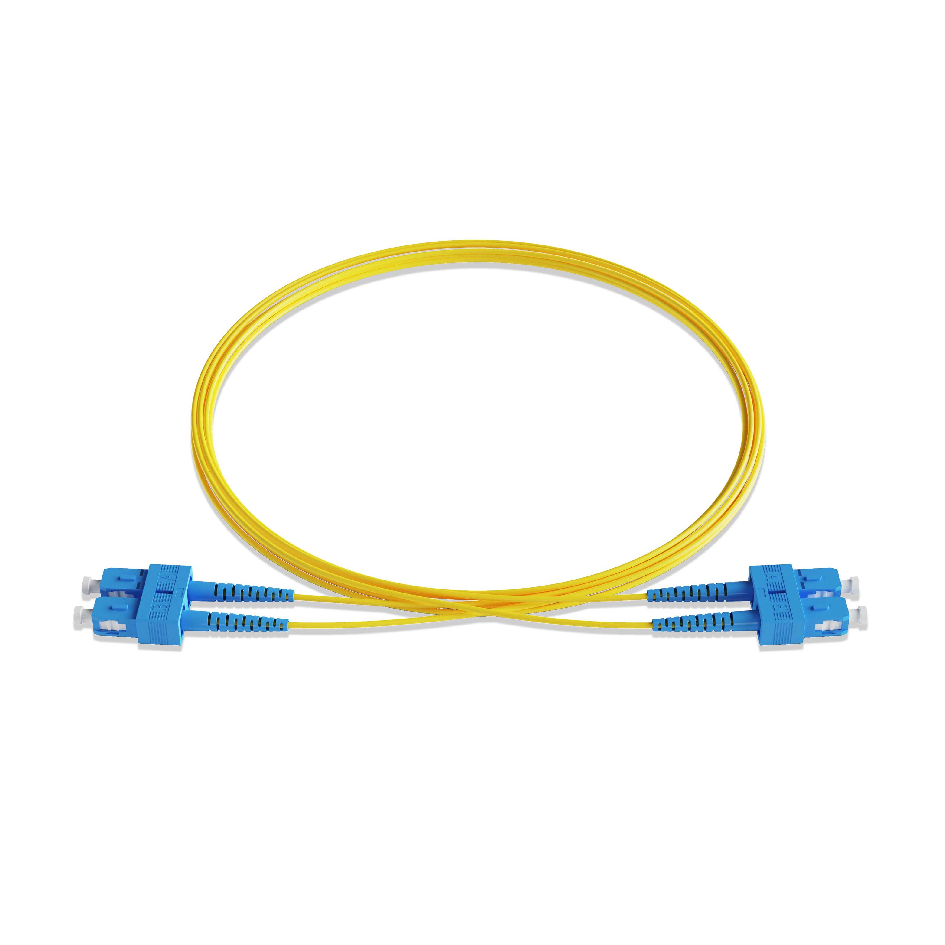 1m 3ft Fiber Patch Cable 2 Fibers SC UPC Duplex to SC UPC Duplex Singlemode OS2 Riser OFNR  2.0mm Yellow