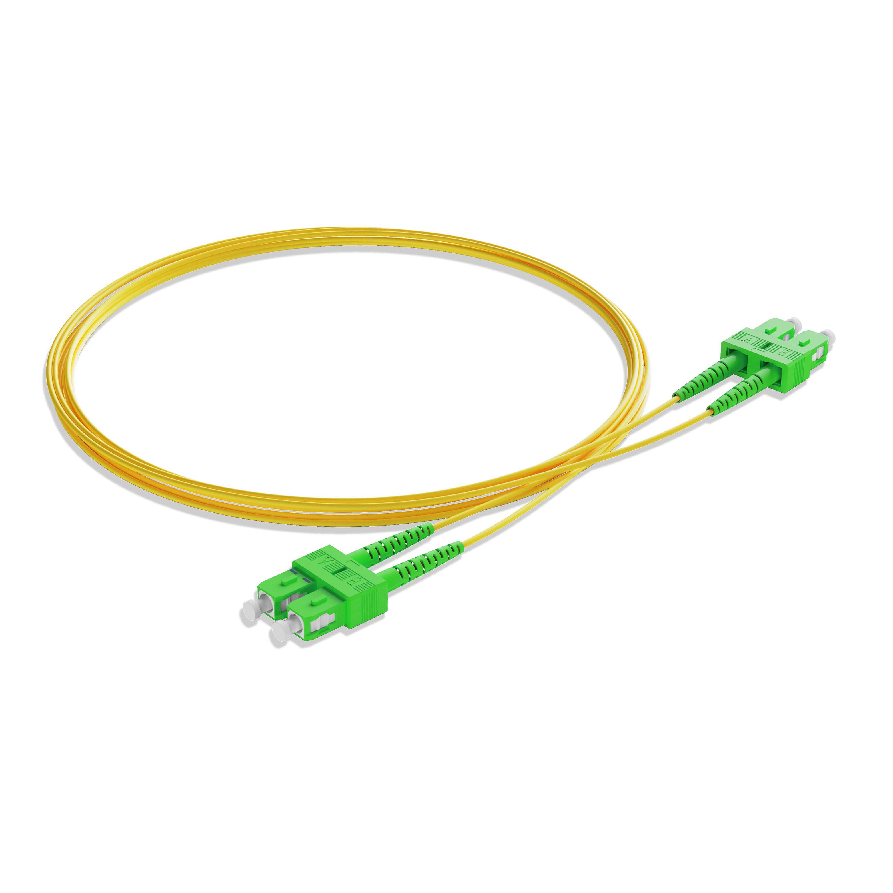 1m 3ft Fiber Patch Cable 2 Fibers SC APC Duplex to SC APC Duplex Singlemode OS2 Riser OFNR  2.0mm Yellow