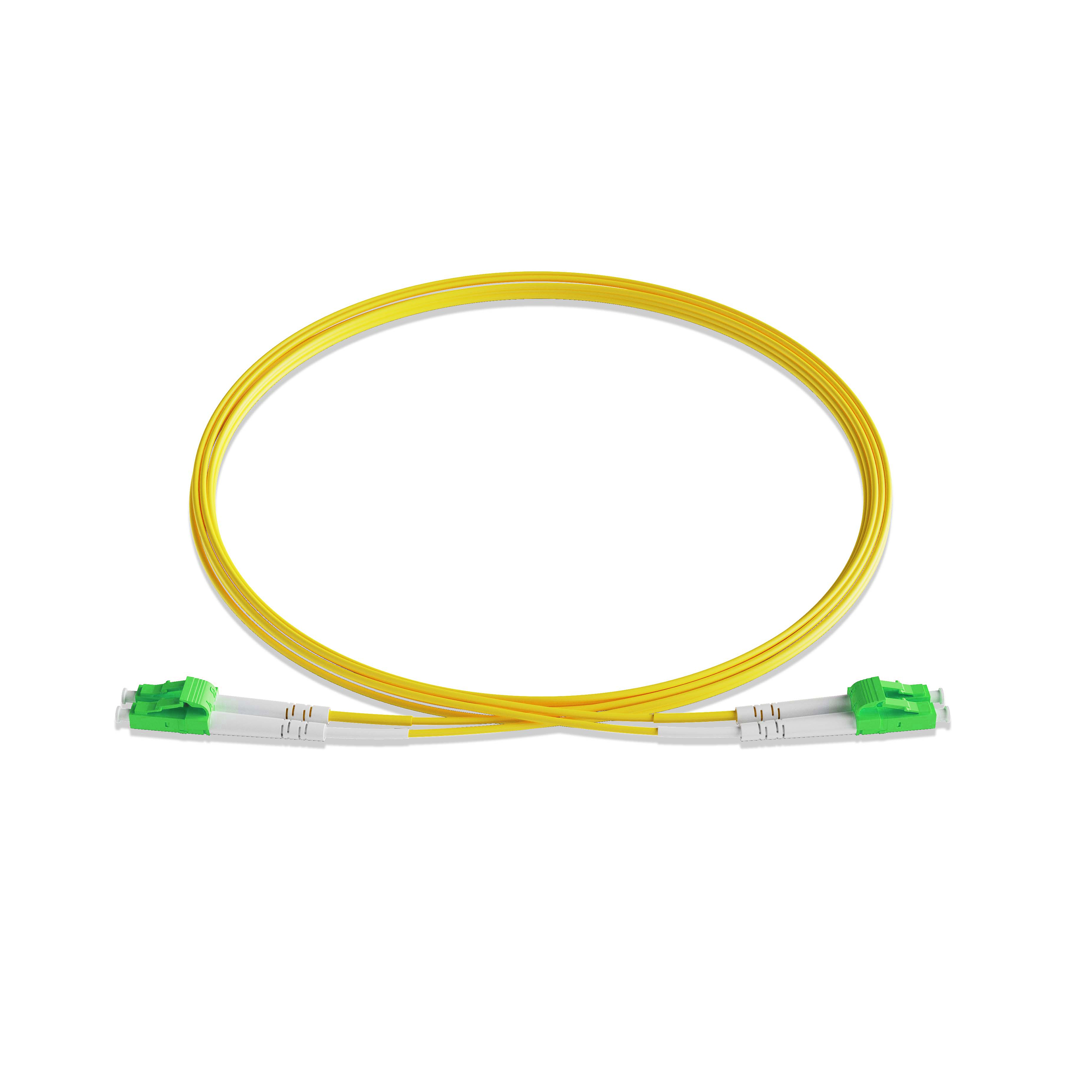 1m 3ft Fiber Patch Cable 2 Fibers LC APC Duplex to LC APC Duplex Singlemode OS2 Riser OFNR  2.0mm Yellow