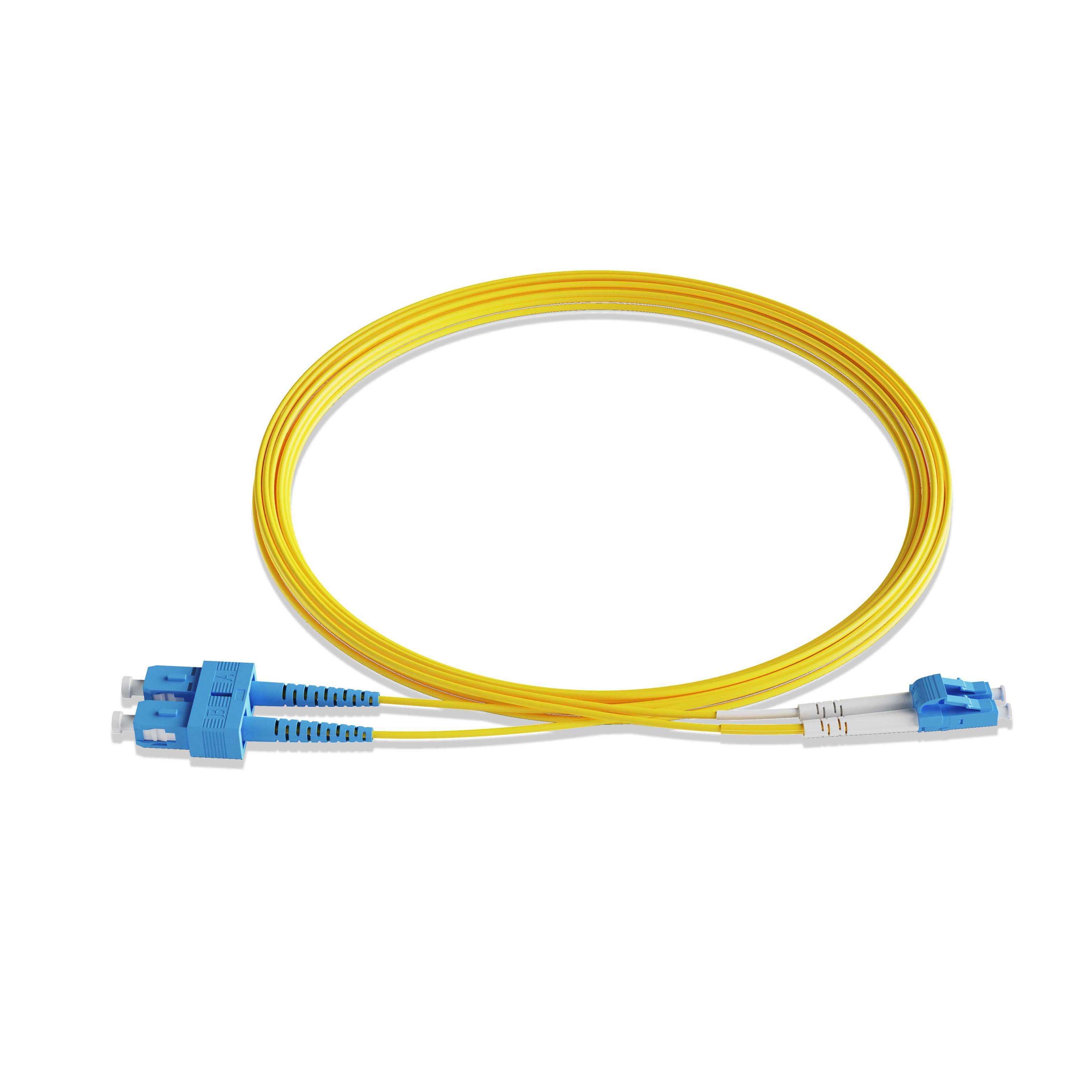 1m 3ft Fiber Patch Cable 2 Fibers LC UPC Duplex to SC UPC Duplex Singlemode OS2 Riser OFNR  2.0mm Yellow