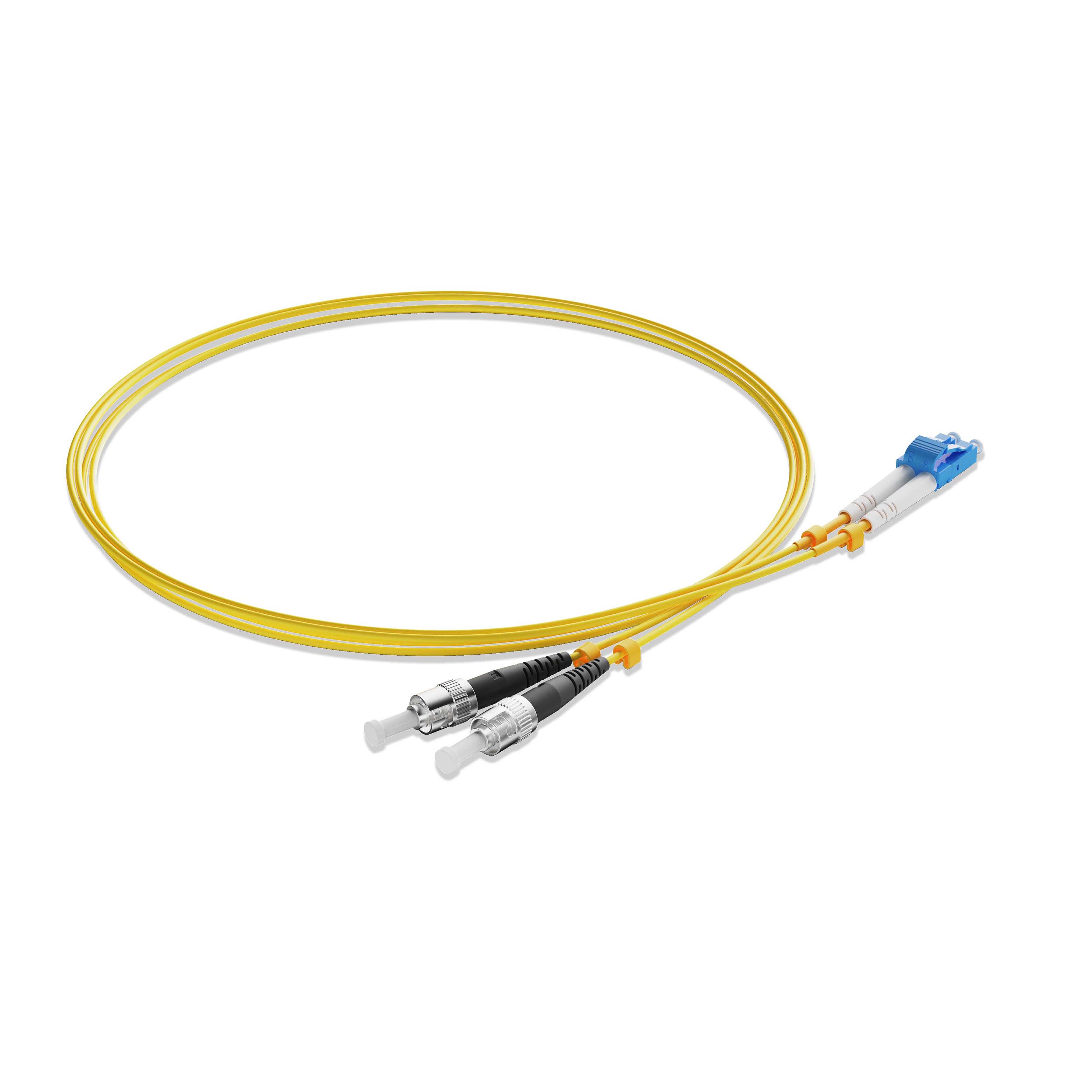 1m 3ft Fiber Patch Cable 2 Fibers LC UPC Duplex to ST UPC Duplex Singlemode OS2 Riser OFNR  2.0mm Yellow