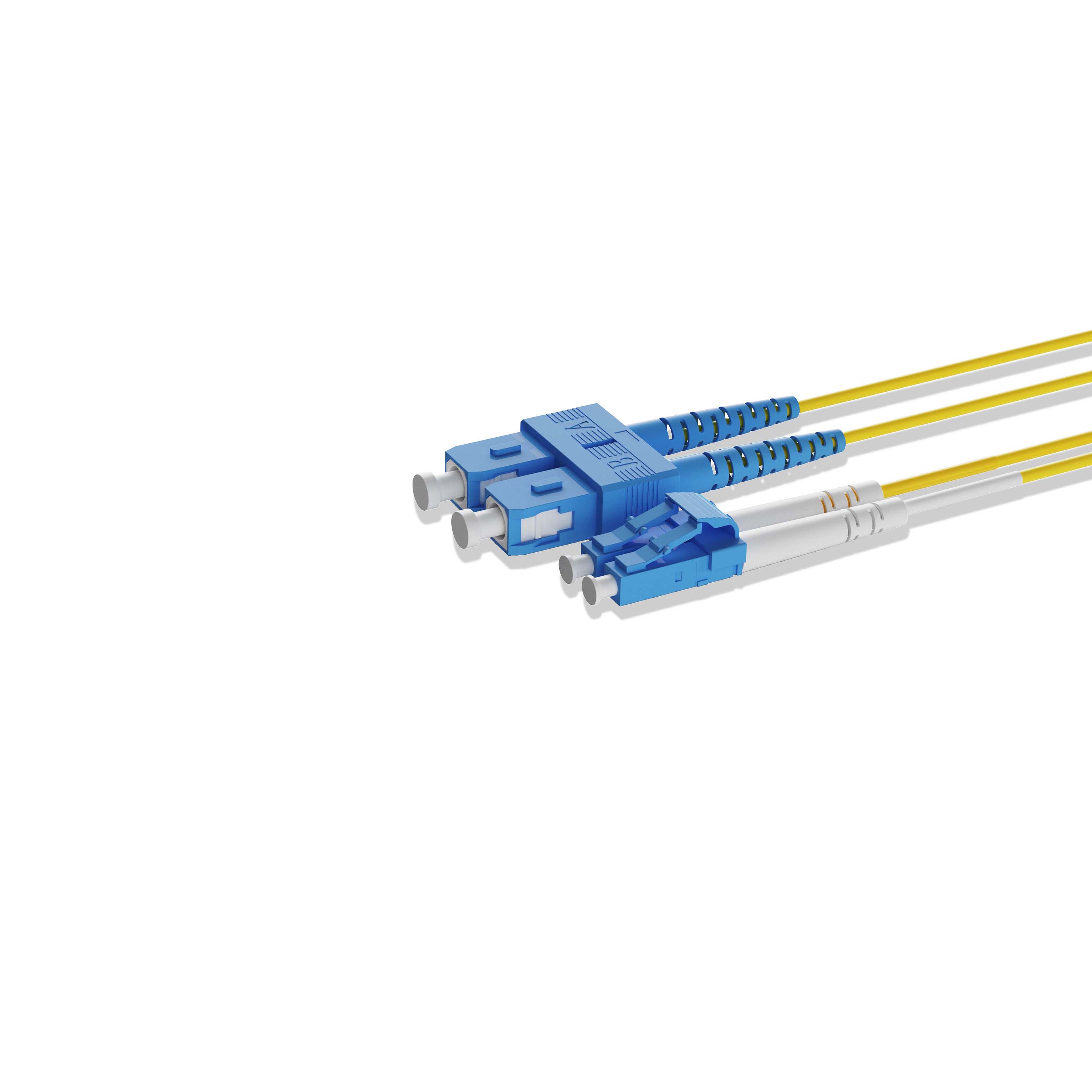 1m 3ft Fiber Patch Cable 2 Fibers LC UPC Duplex to SC UPC Duplex Singlemode OS2 Riser OFNR  2.0mm Yellow