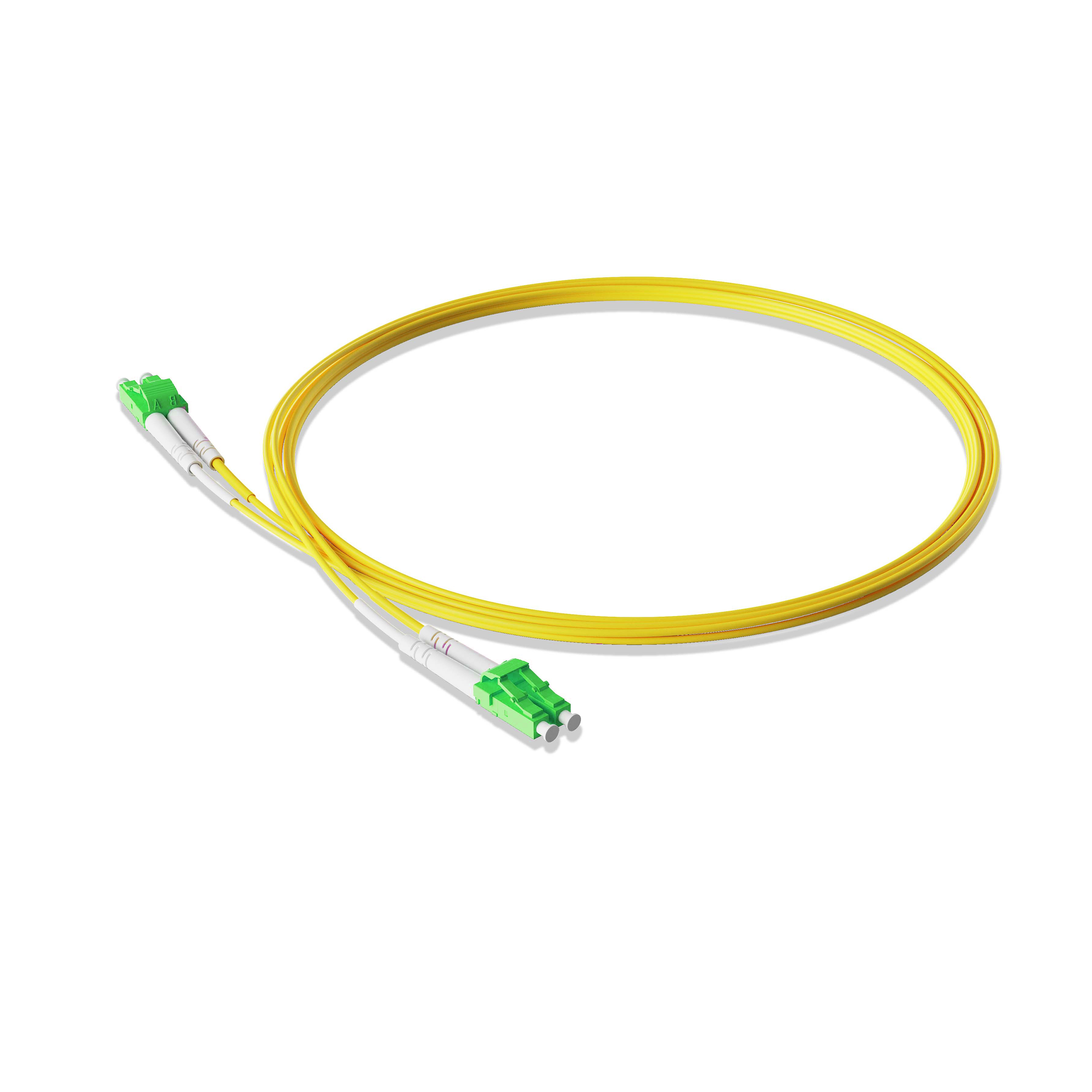 1m 3ft Fiber Patch Cable 2 Fibers LC APC Duplex to LC APC Duplex Singlemode OS2 Riser OFNR  2.0mm Yellow