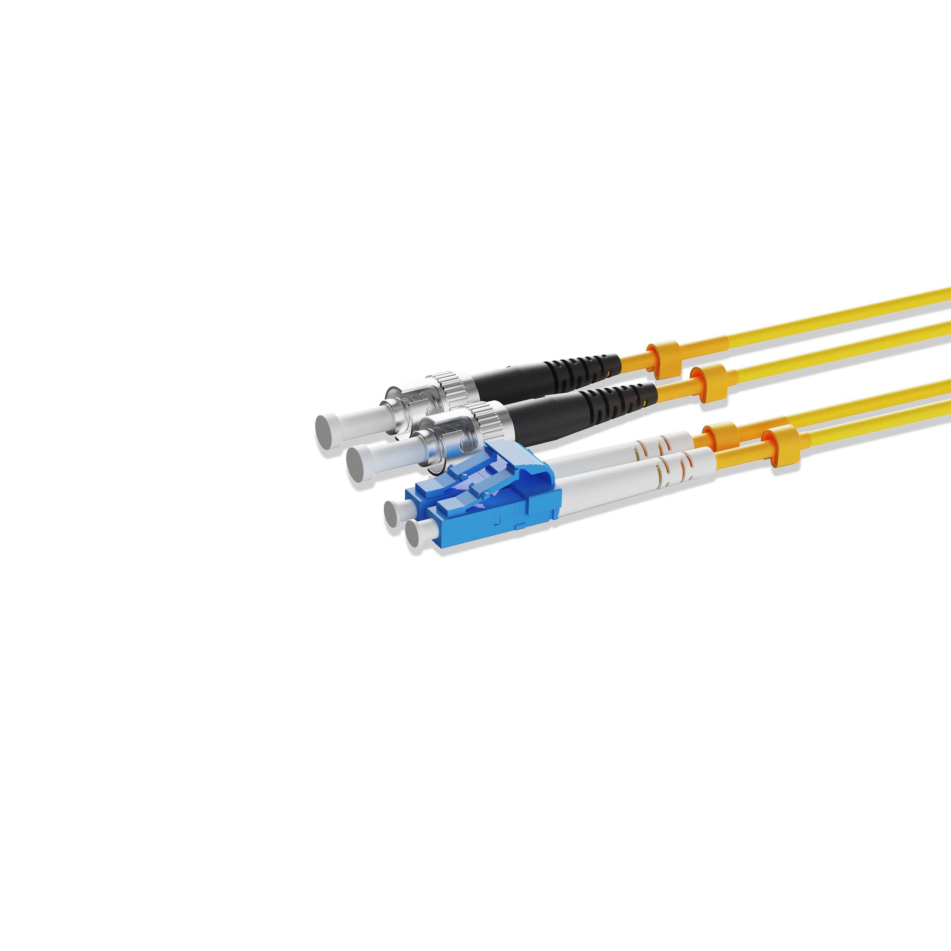 1m 3ft Fiber Patch Cable 2 Fibers LC UPC Duplex to ST UPC Duplex Singlemode OS2 Riser OFNR  2.0mm Yellow