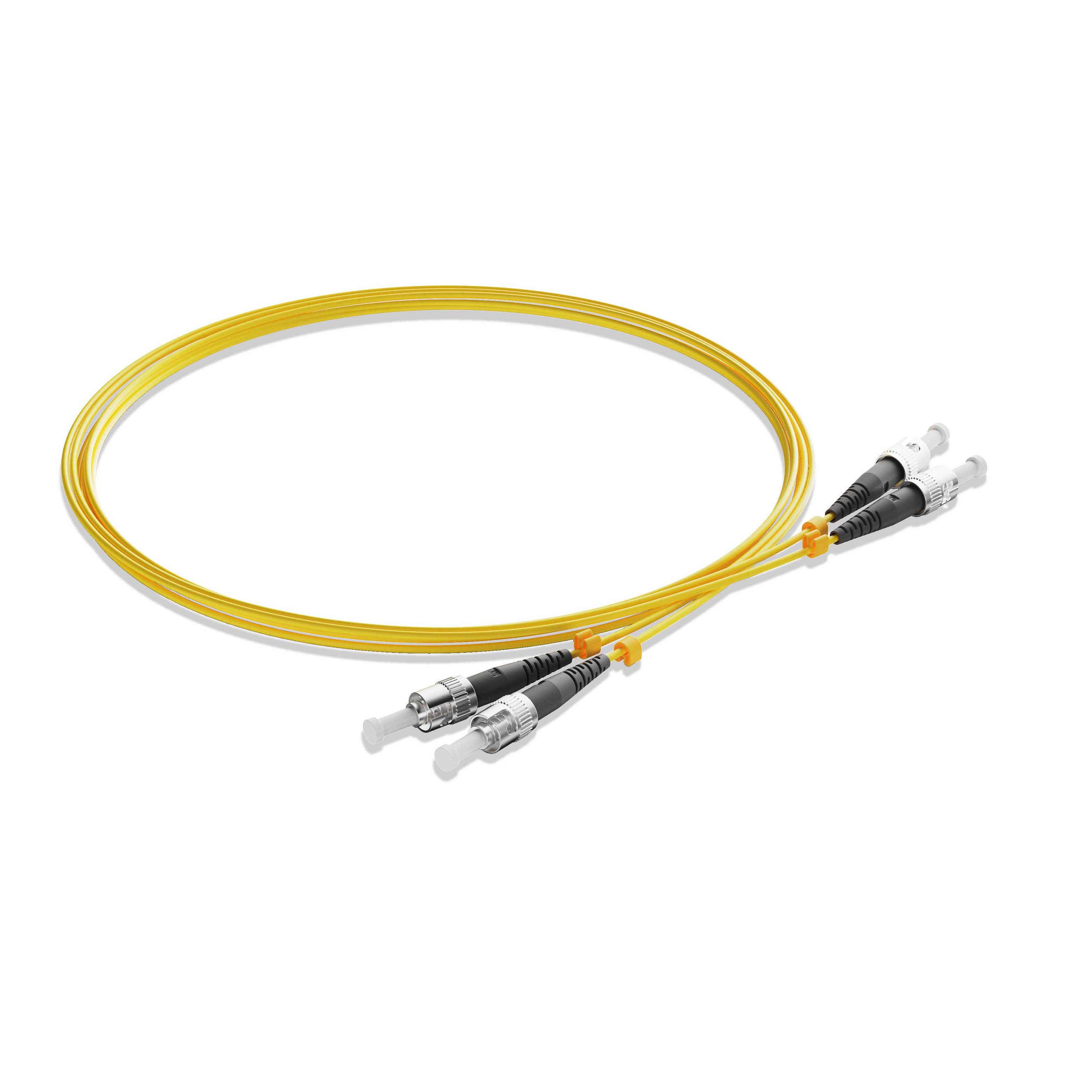 1m 3ft Fiber Patch Cable 2 Fibers ST UPC Duplex to ST UPC Duplex Singlemode OS2 Riser OFNR  2.0mm Yellow