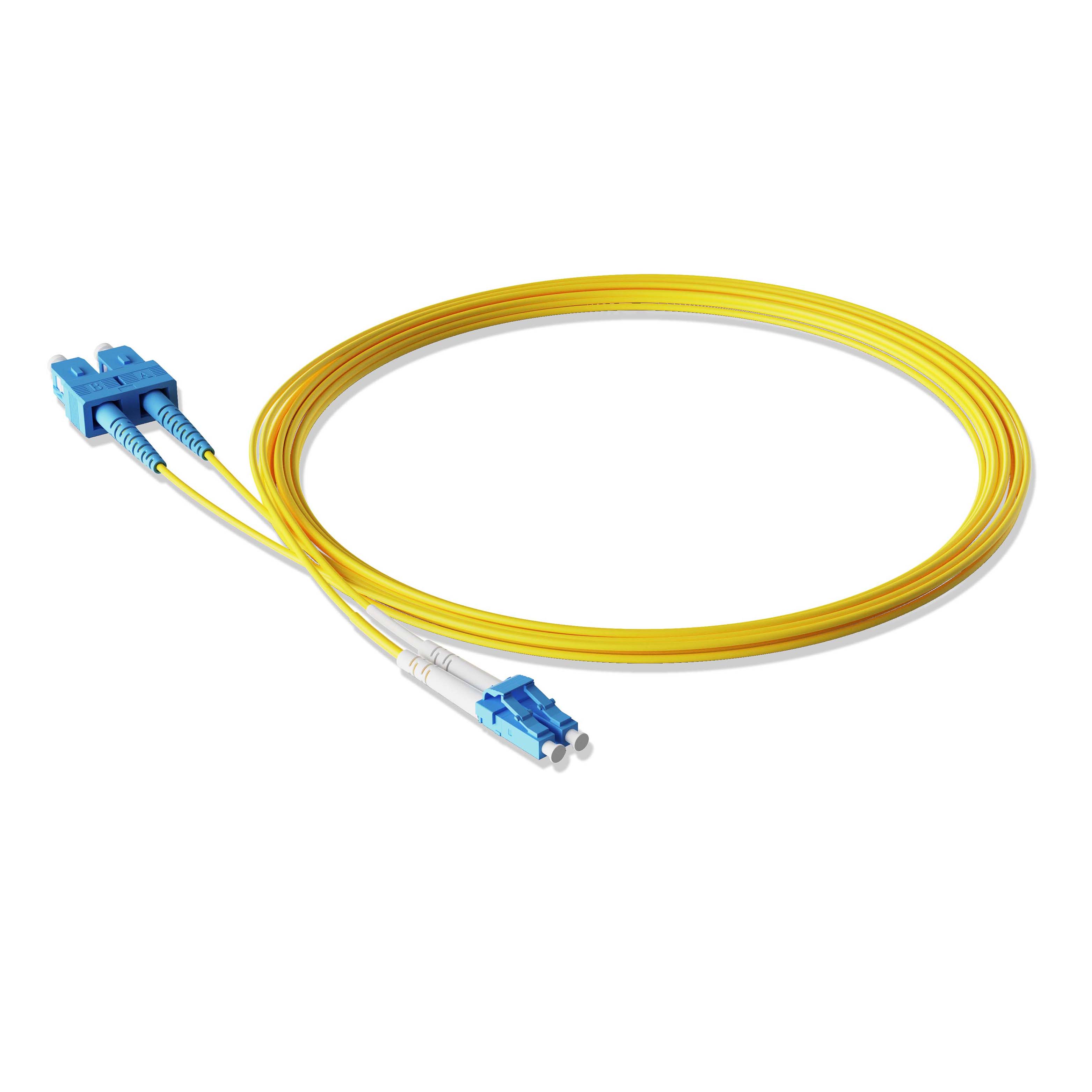 1m 3ft Fiber Patch Cable 2 Fibers LC UPC Duplex to SC UPC Duplex Singlemode OS2 Riser OFNR  2.0mm Yellow