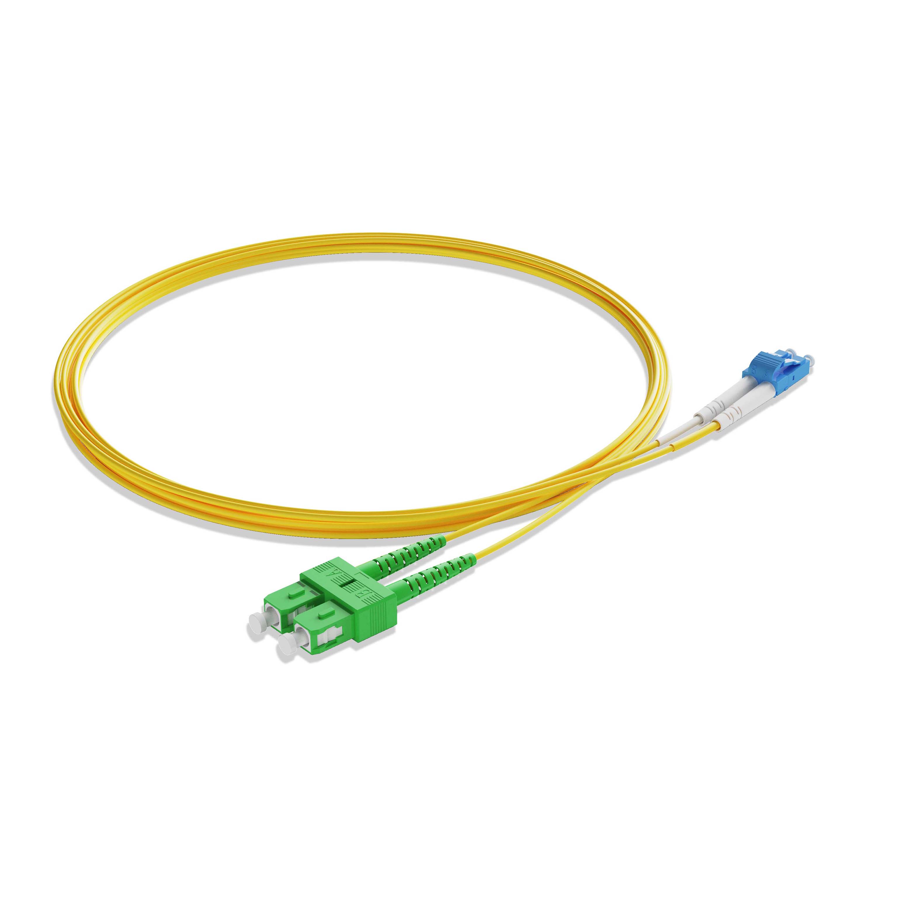 1m 3ft Fiber Patch Cable 2 Fibers LC UPC Duplex to SC APC Duplex Singlemode OS2 Riser OFNR  2.0mm Yellow