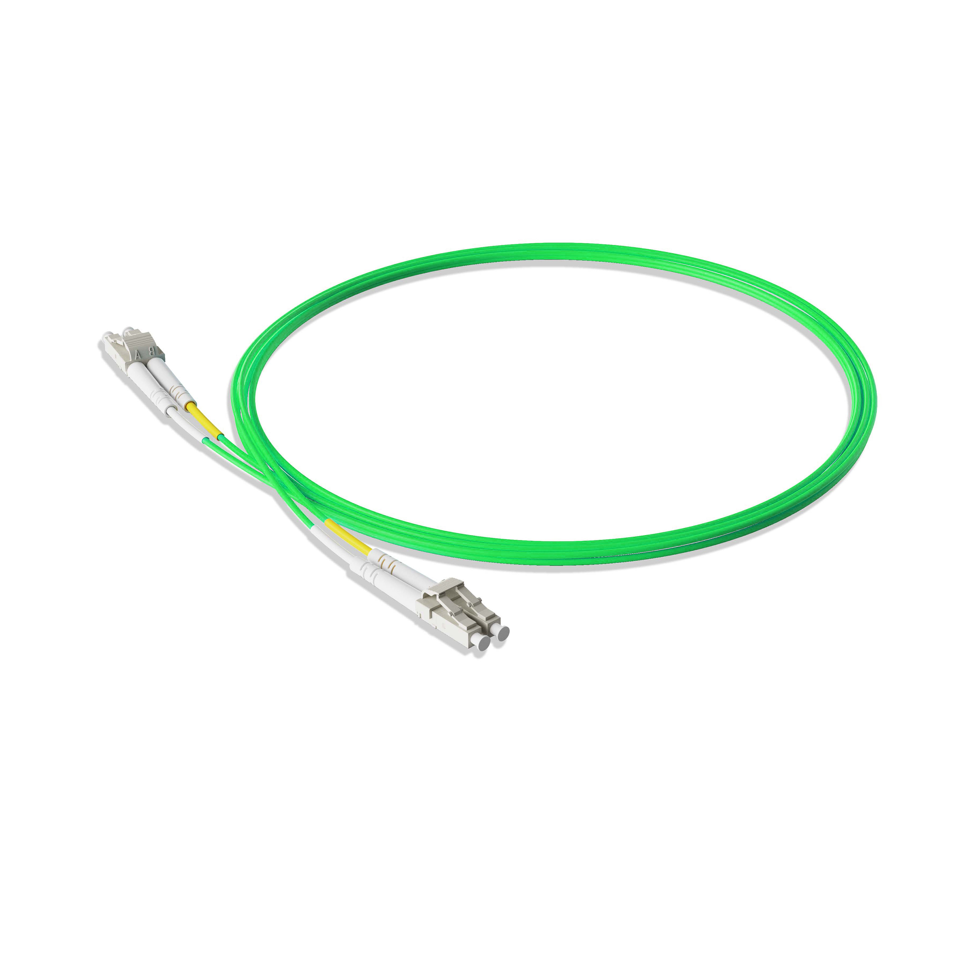 1m 3ft Fiber Patch Cable 2 Fibers LC UPC Duplex to LC UPC Duplex  Multimode OM5 Riser OFNR 2.0mm Lime Green