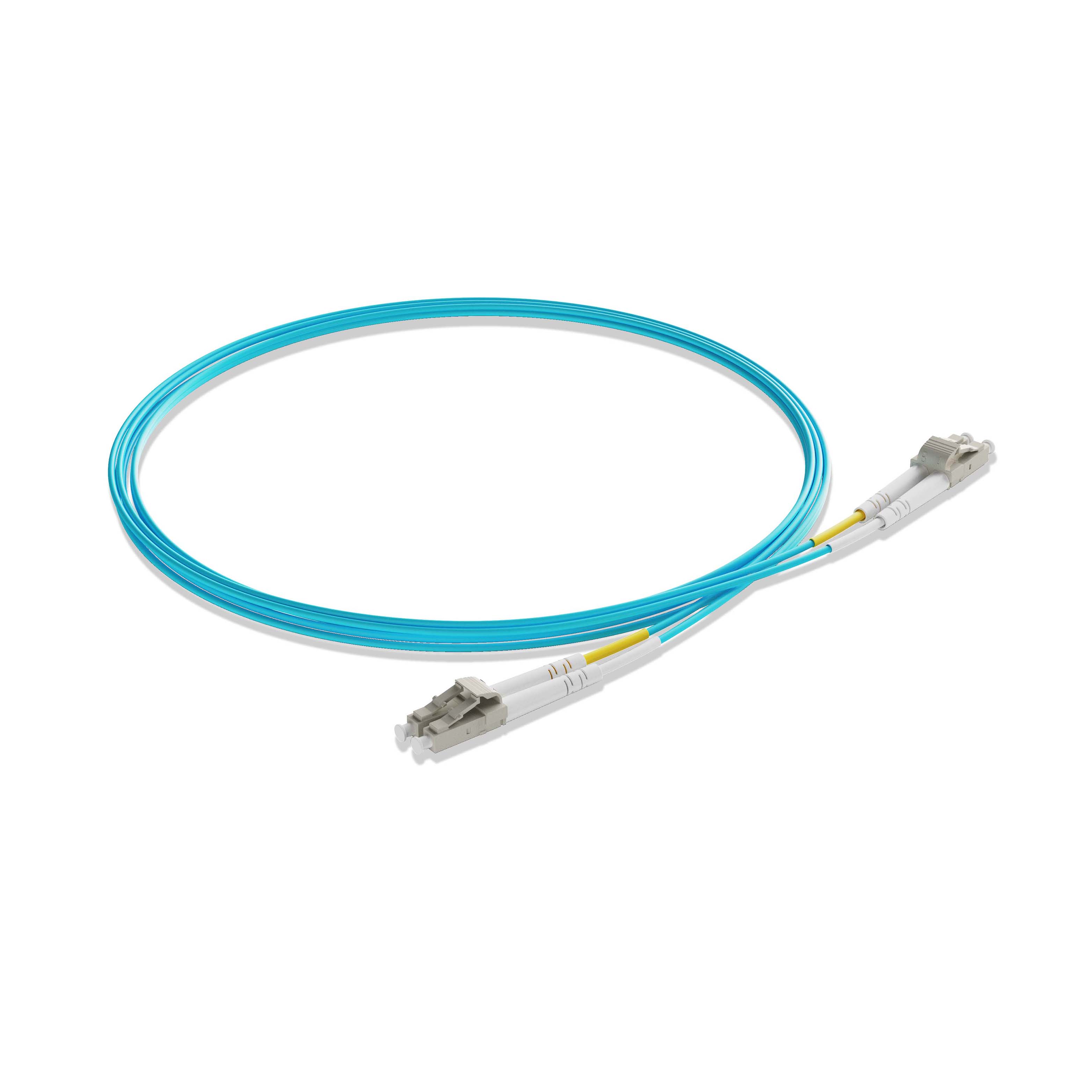 1m 3ft Fiber Patch Cable 2 Fibers LC UPC Duplex to LC UPC Duplex  Multimode OM4 Riser OFNR  2.0mm Aqua