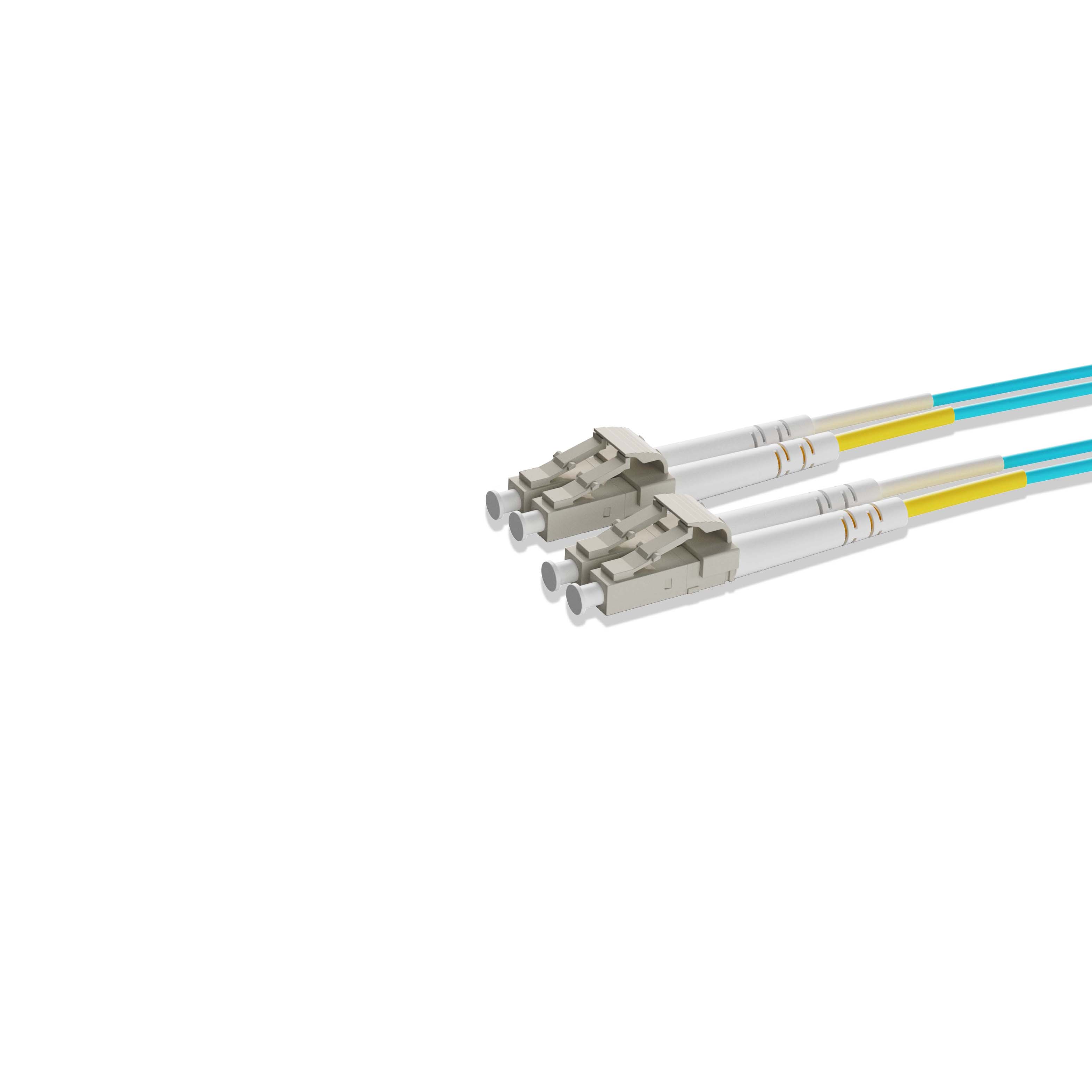 1m 3ft Fiber Patch Cable 2 Fibers LC UPC Duplex to LC UPC Duplex  Multimode OM4 Riser OFNR  2.0mm Aqua