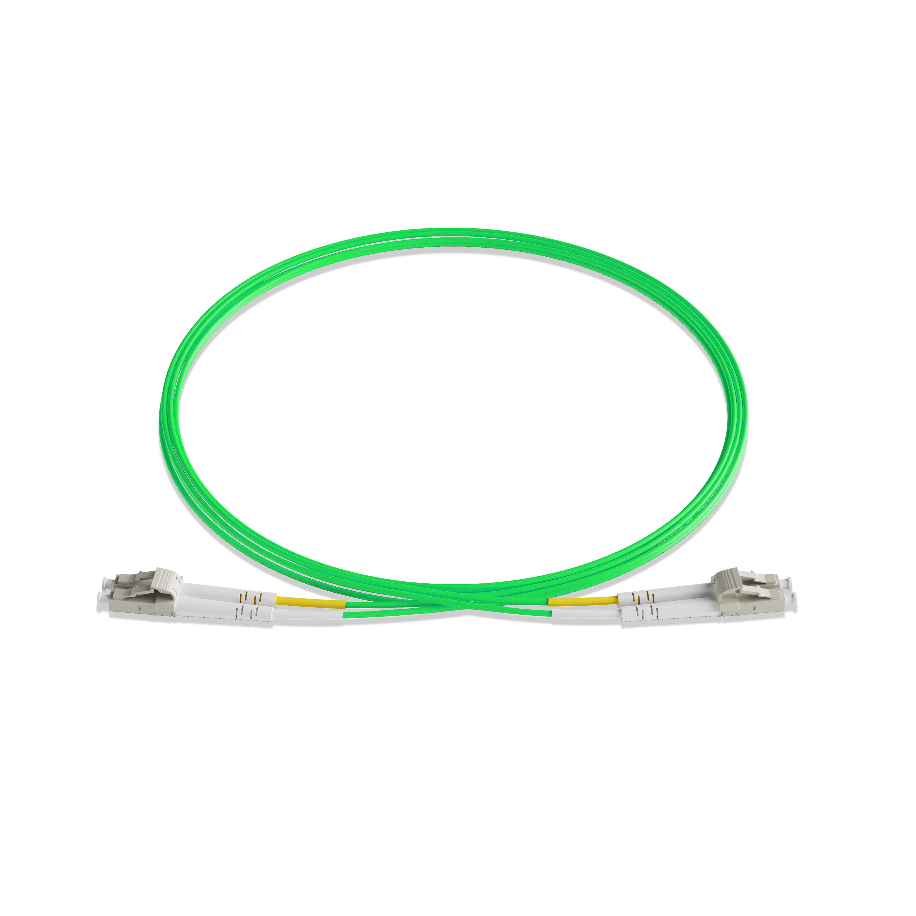 1m 3ft Fiber Patch Cable 2 Fibers LC UPC Duplex to LC UPC Duplex  Multimode OM5 Riser OFNR 2.0mm Lime Green