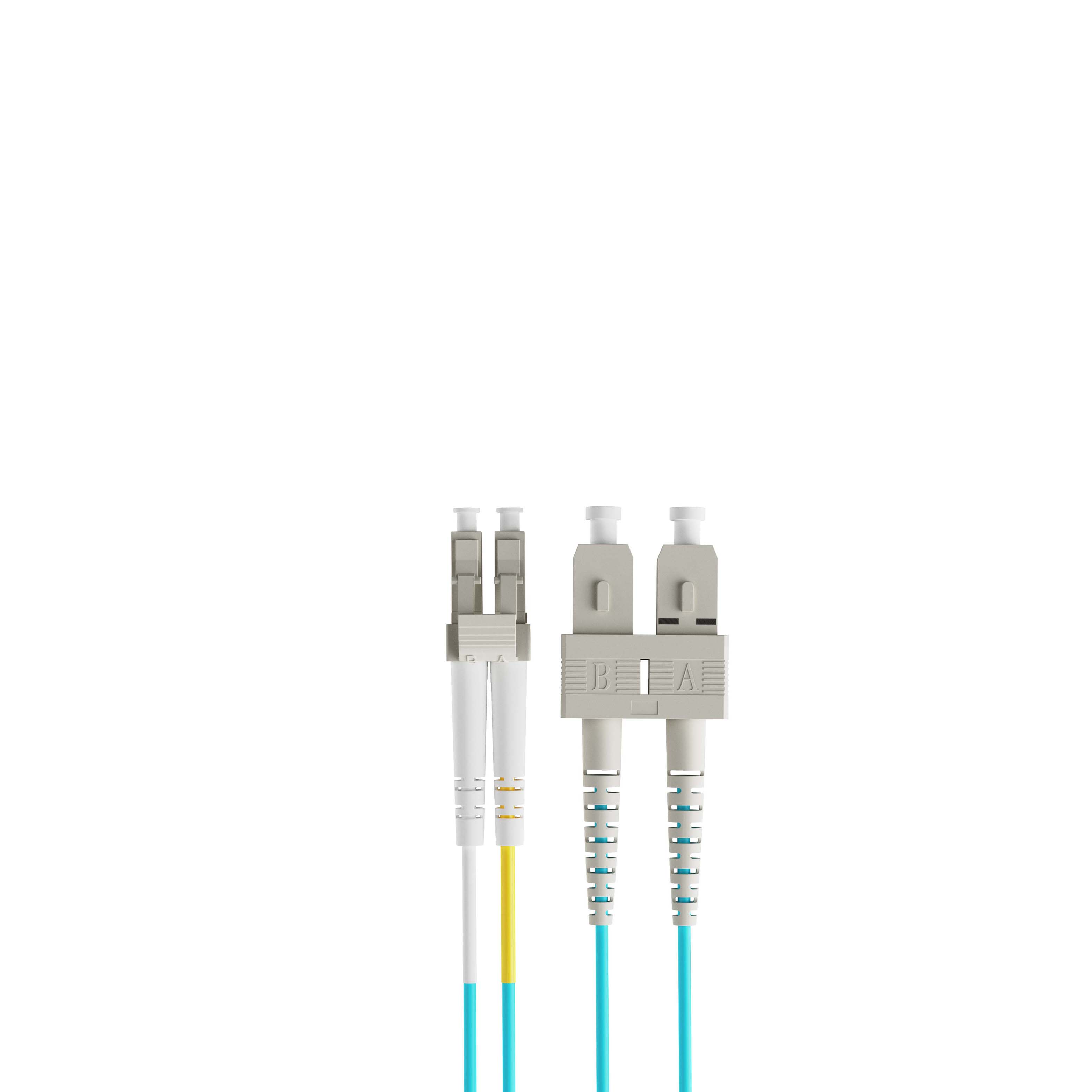 1m 3ft Fiber Patch Cable 2 Fibers LC UPC Duplex to SC UPC Duplex  Multimode OM4 Riser OFNR  2.0mm Aqua
