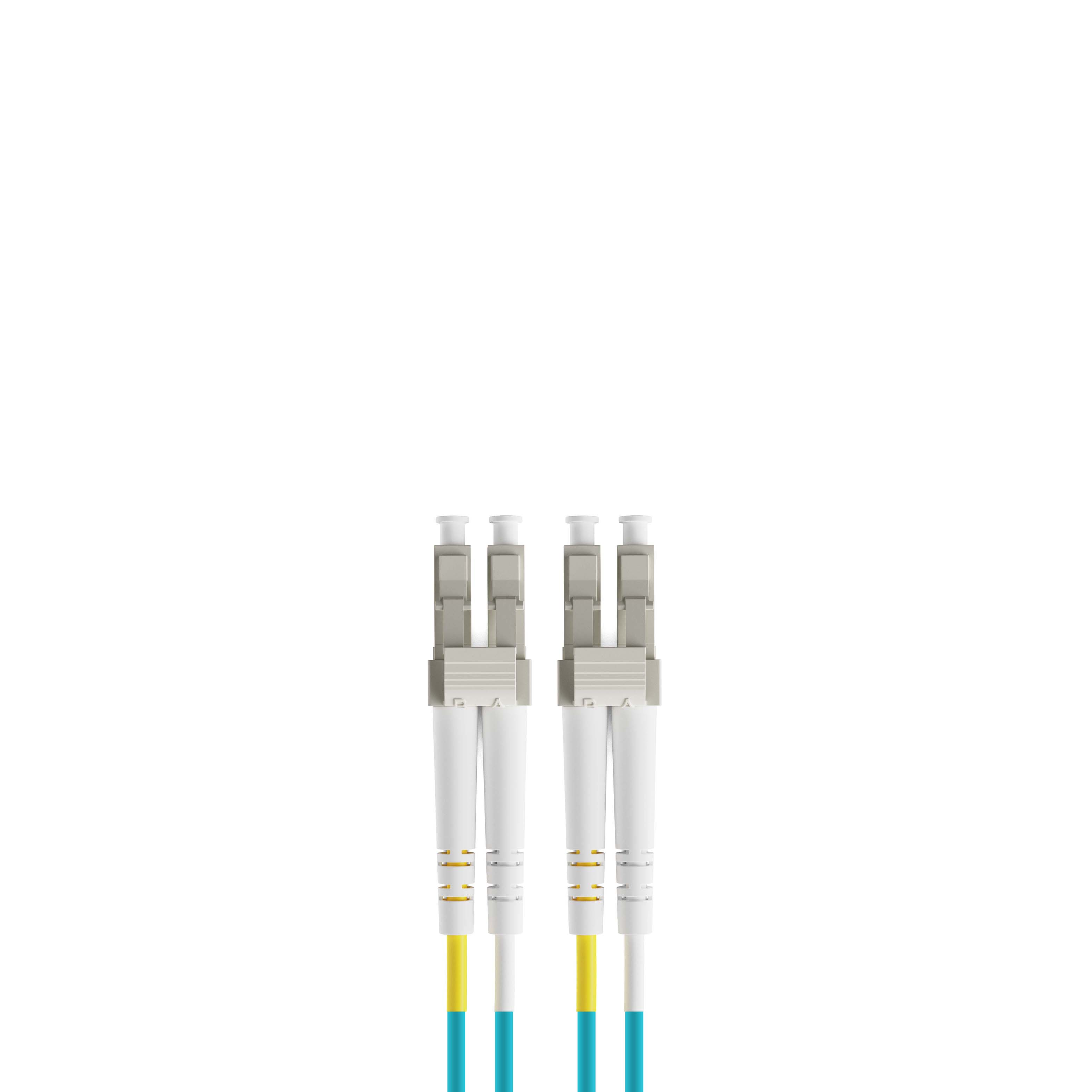 1m 3ft Fiber Patch Cable 2 Fibers LC UPC Duplex to LC UPC Duplex  Multimode OM4 Riser OFNR  2.0mm Aqua