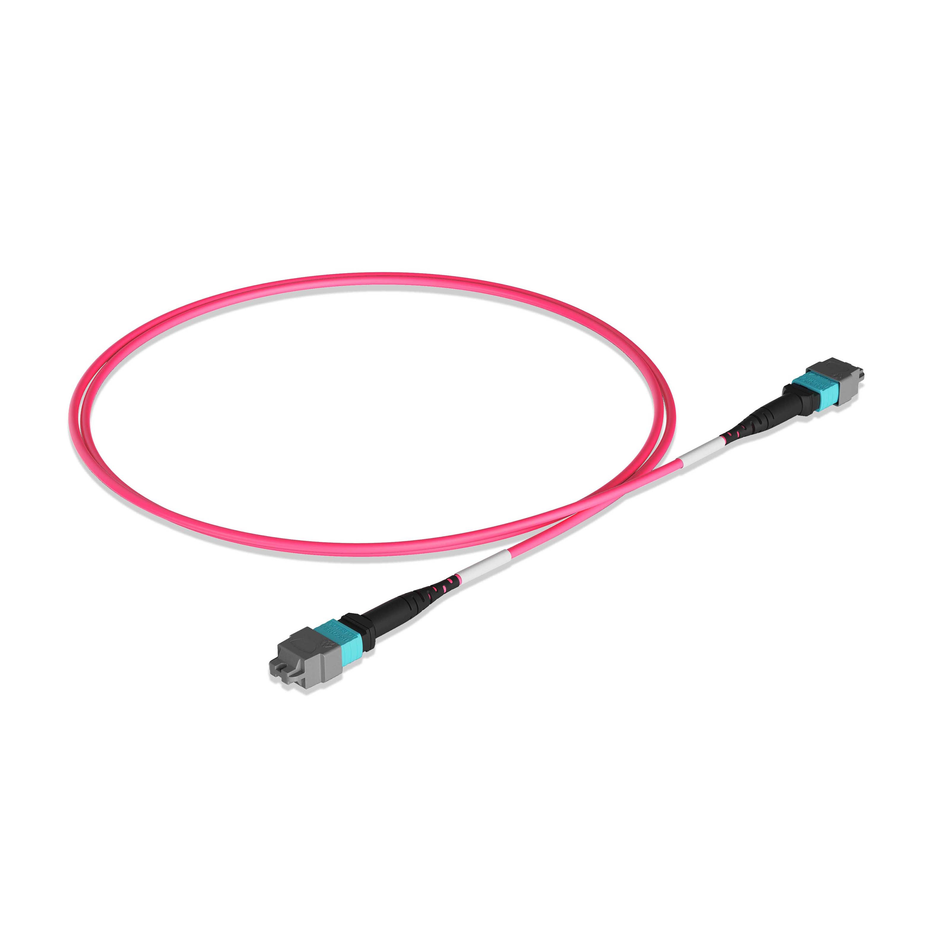 1m 3ft MPO Jumper 12 Fibers MPO-12 UPC Female to MPO-12 UPC Female Multimode OM4 Plenum OFNP 0.35dB Max Type A 3.0mm Magenta