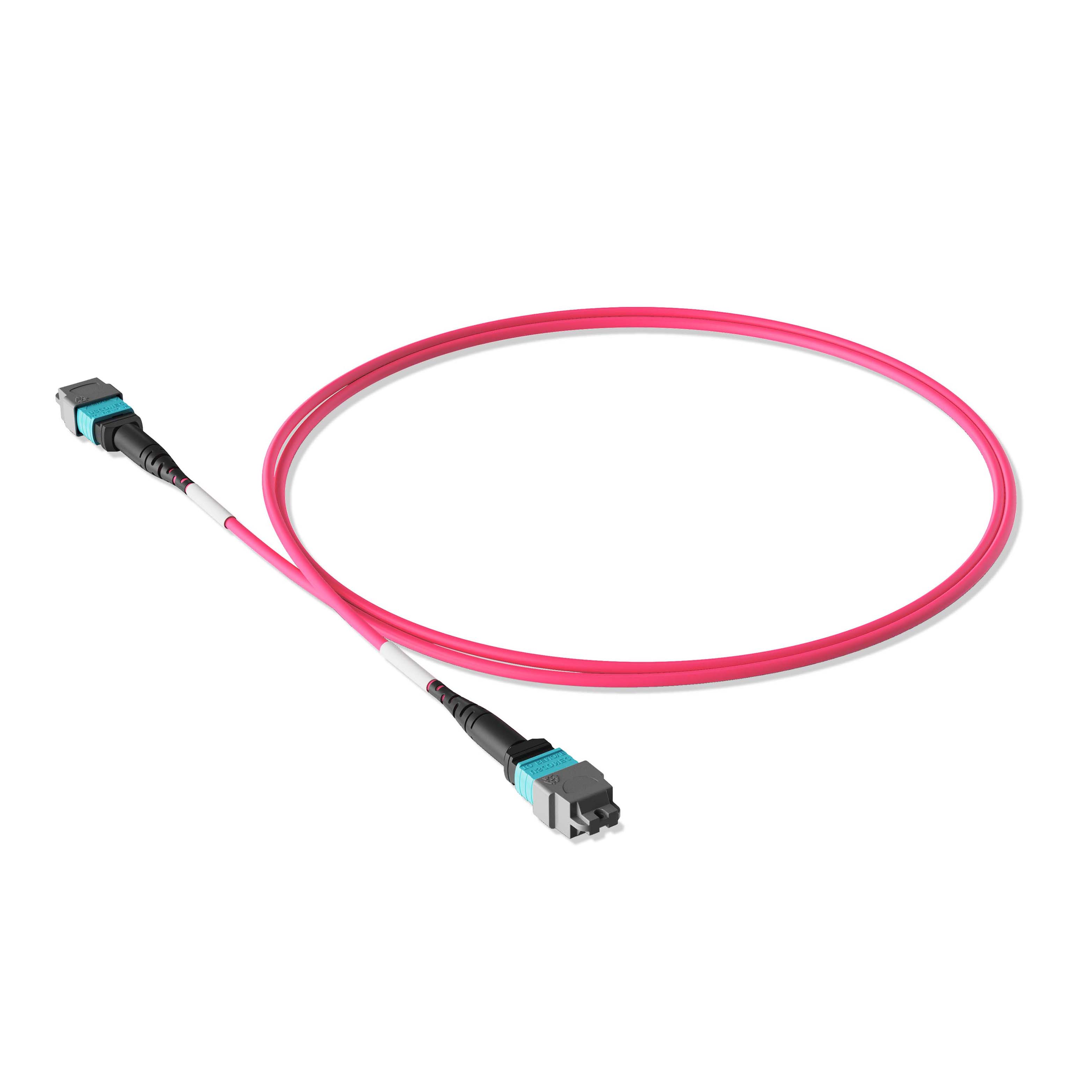 1m 3ft MPO Jumper 12 Fibers MPO-12 UPC Female to MPO-12 UPC Female Multimode OM4 Plenum OFNP 0.35dB Max Type B 3.0mm Magenta