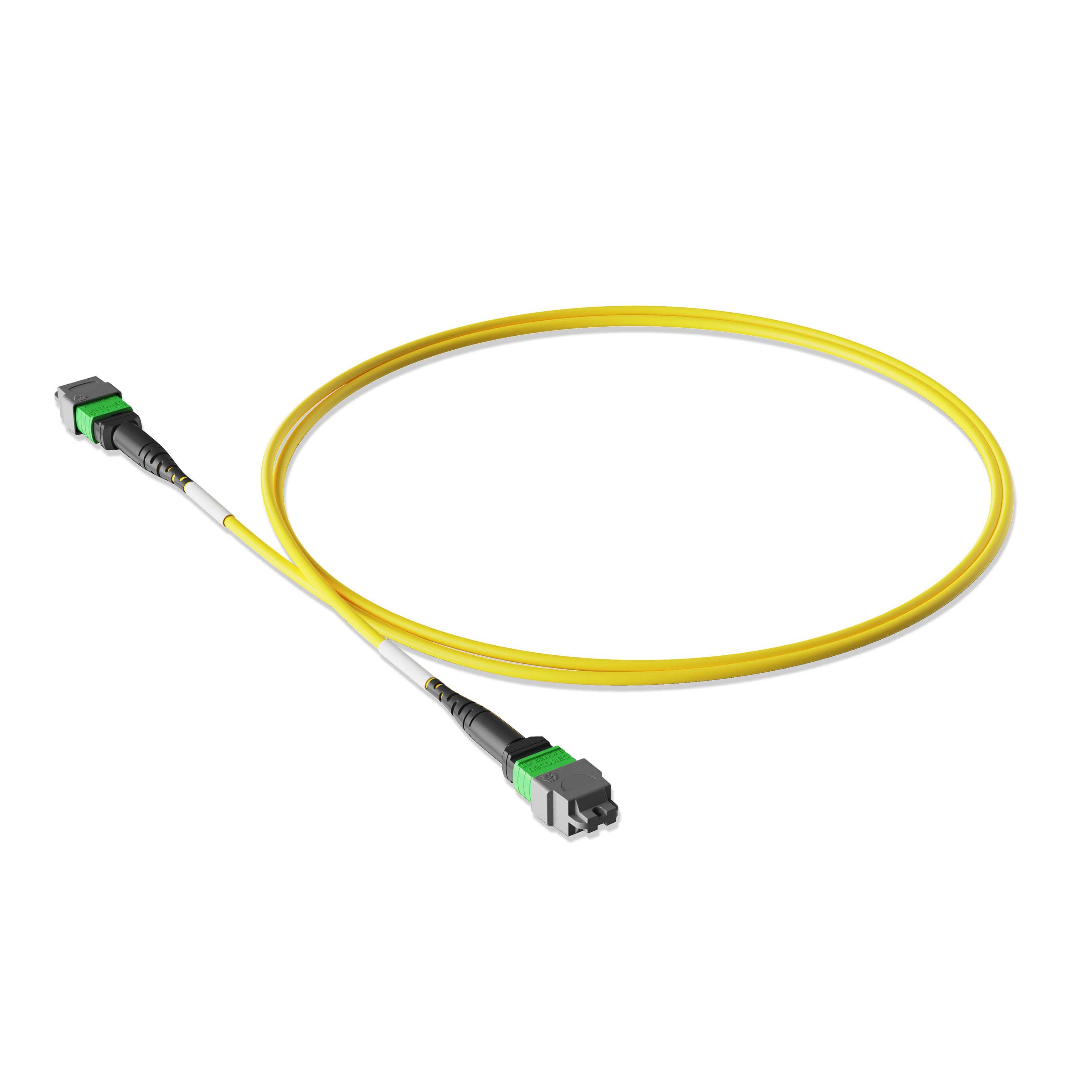 1m 3ft MPO Jumper 12 Fibers MPO-12 APC Female to MPO-12 APC Female Singlemode OS2 Plenum OFNP 0.35dB Max Type A 3.0mm Yellow