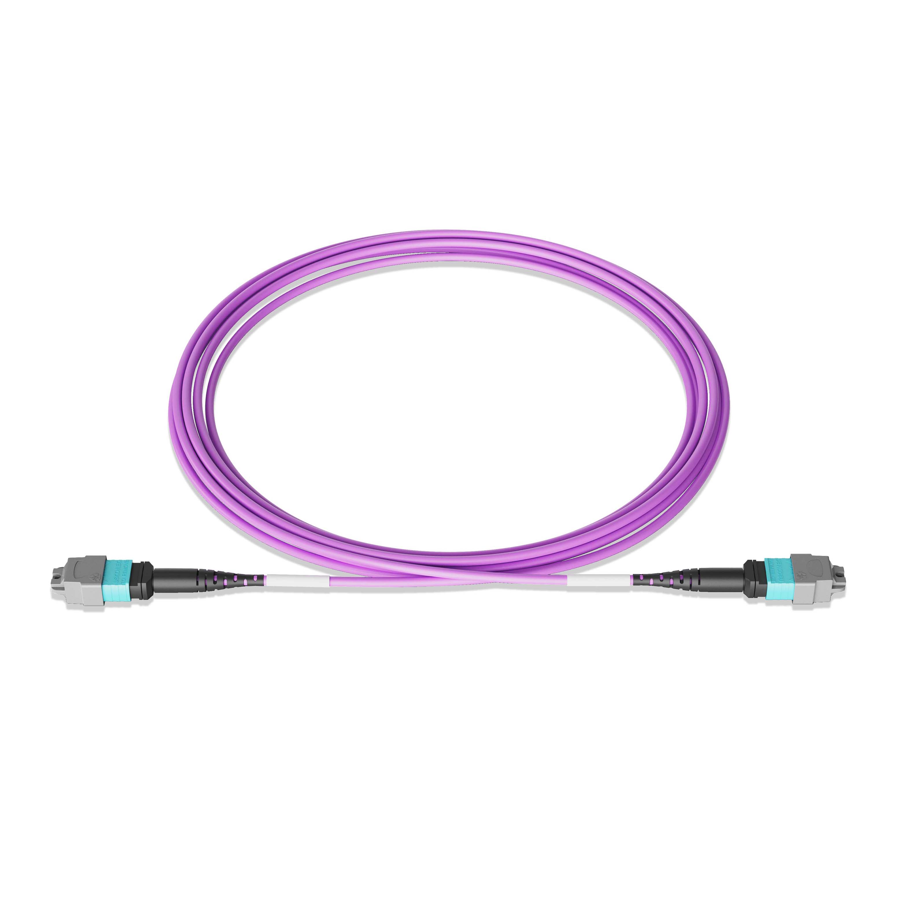 1m 3ft MPO Jumper 16 Fibers MPO-16 APC Female to MPO-16 APC Female Multimode OM4 Plenum OFNP 0.35dB Max 3.0mm Magenta