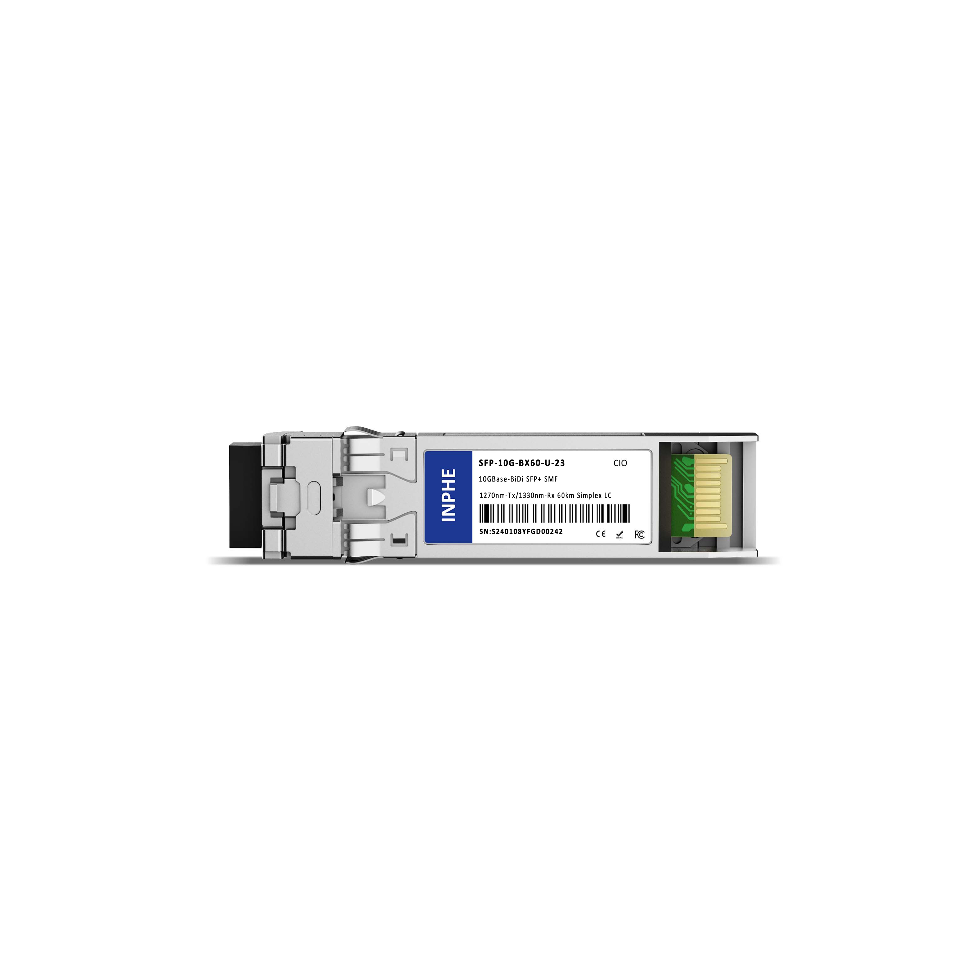 Cisco SFP-10G-BX60U-I Compatible SFP+ 10G BiDi 1270nm-Tx/1330nm-Rx 60km SMF Simplex LC DDM/DOM Optics Transceiver