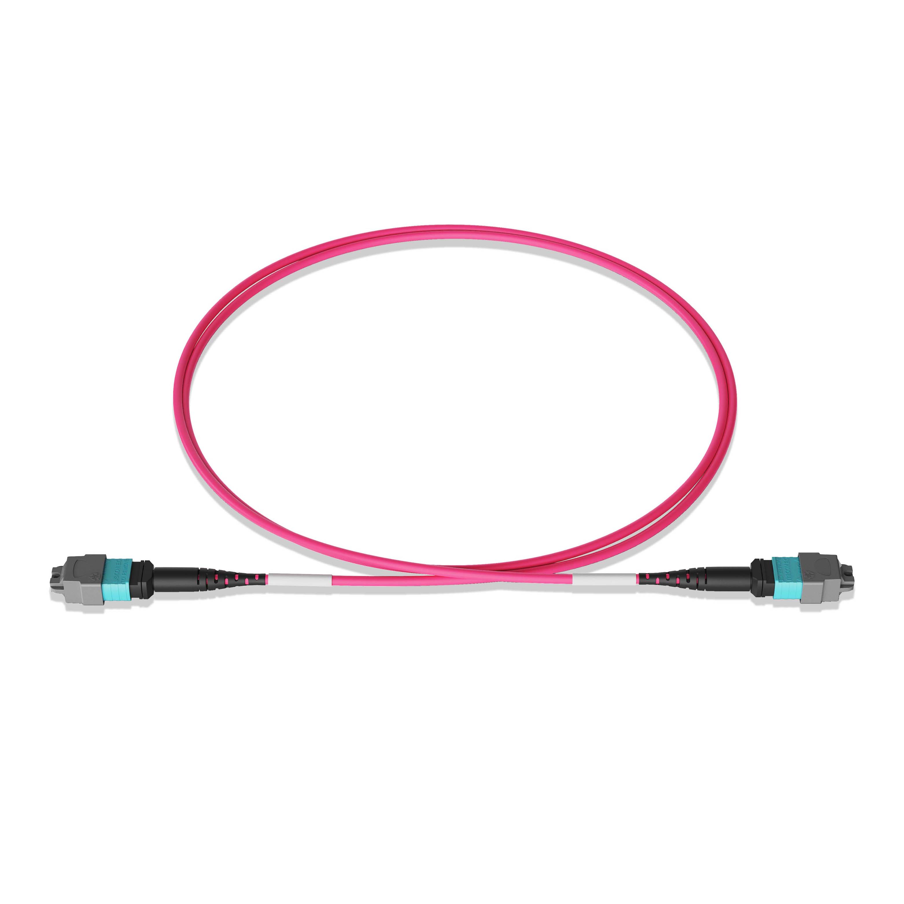 1m 3ft MPO Jumper 12 Fibers MPO-12 UPC Female to MPO-12 UPC Female Multimode OM4 Plenum OFNP 0.35dB Max Type A 3.0mm Magenta