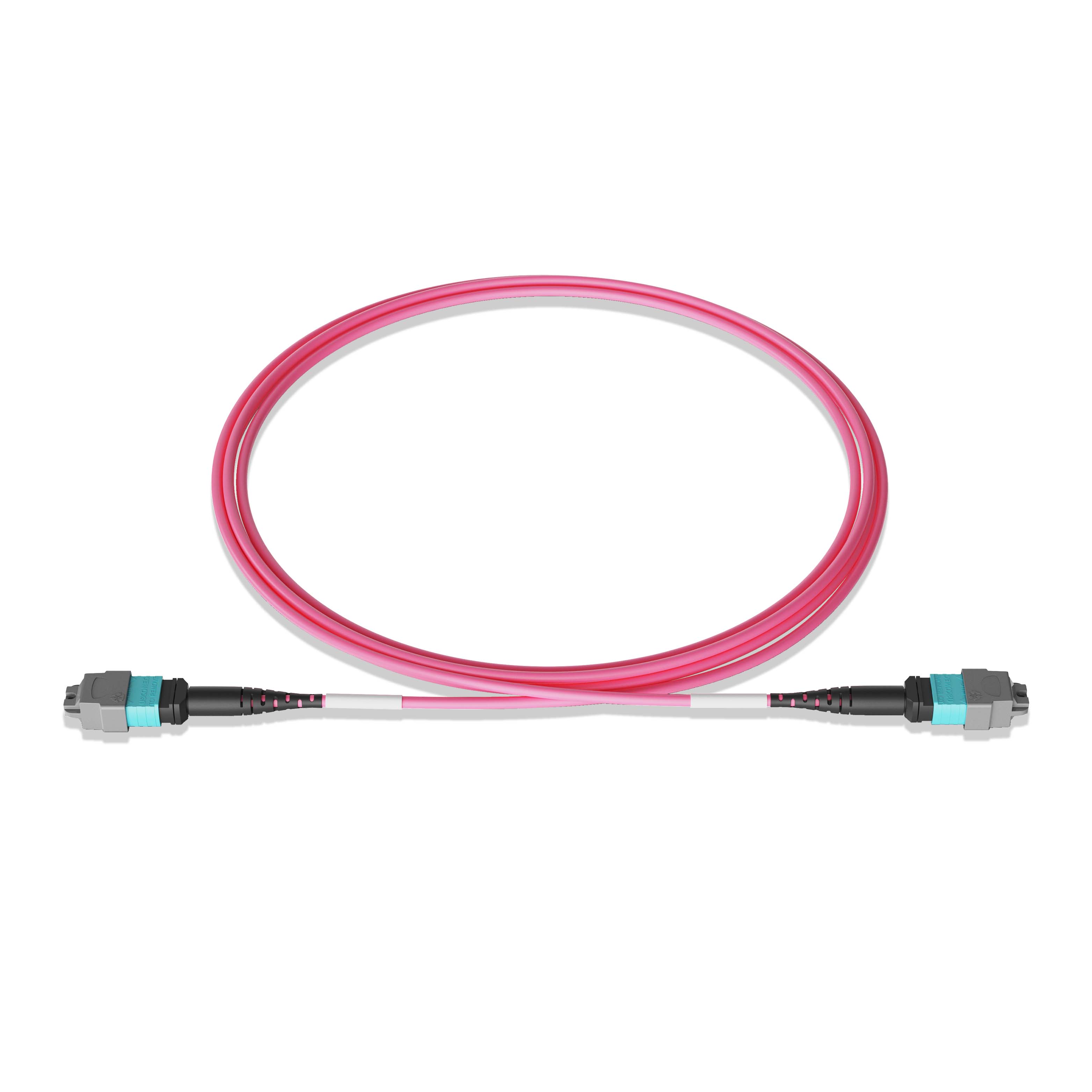 1m 3ft MTP Jumper 8 Fibers MTP-12 APC Female to MTP-12 APC Female Multimode OM4 Plenum OFNP 0.35dB Max Type B 3.0mm Magenta