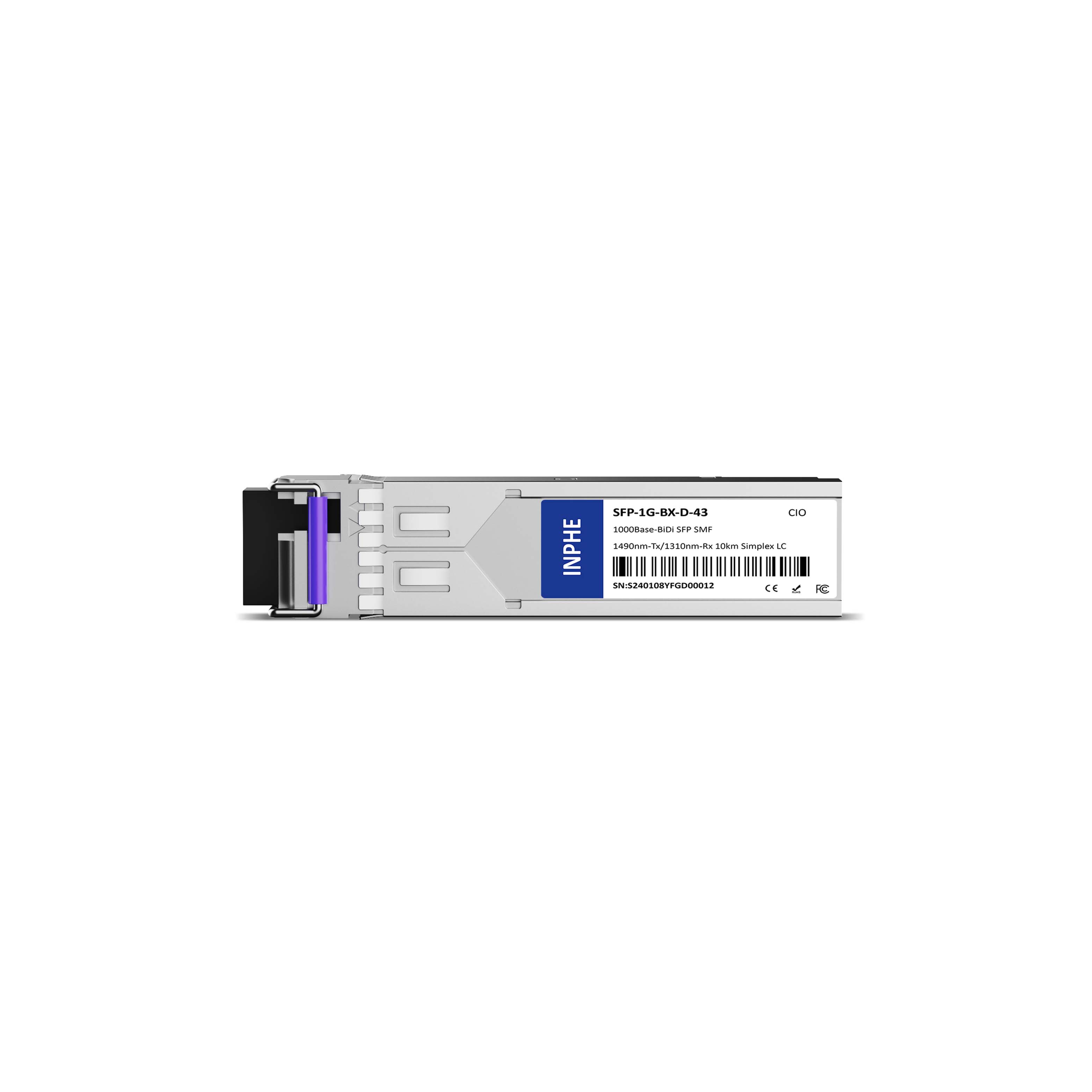 Alcatel-Lucent Ent. SFP-GIG-BX-D Compatible SFP 1.25GBASE BiDi 1490nm-Tx/1310nm-Rx 10km SMF Simplex LC DDM/DOM Optics Transceiver