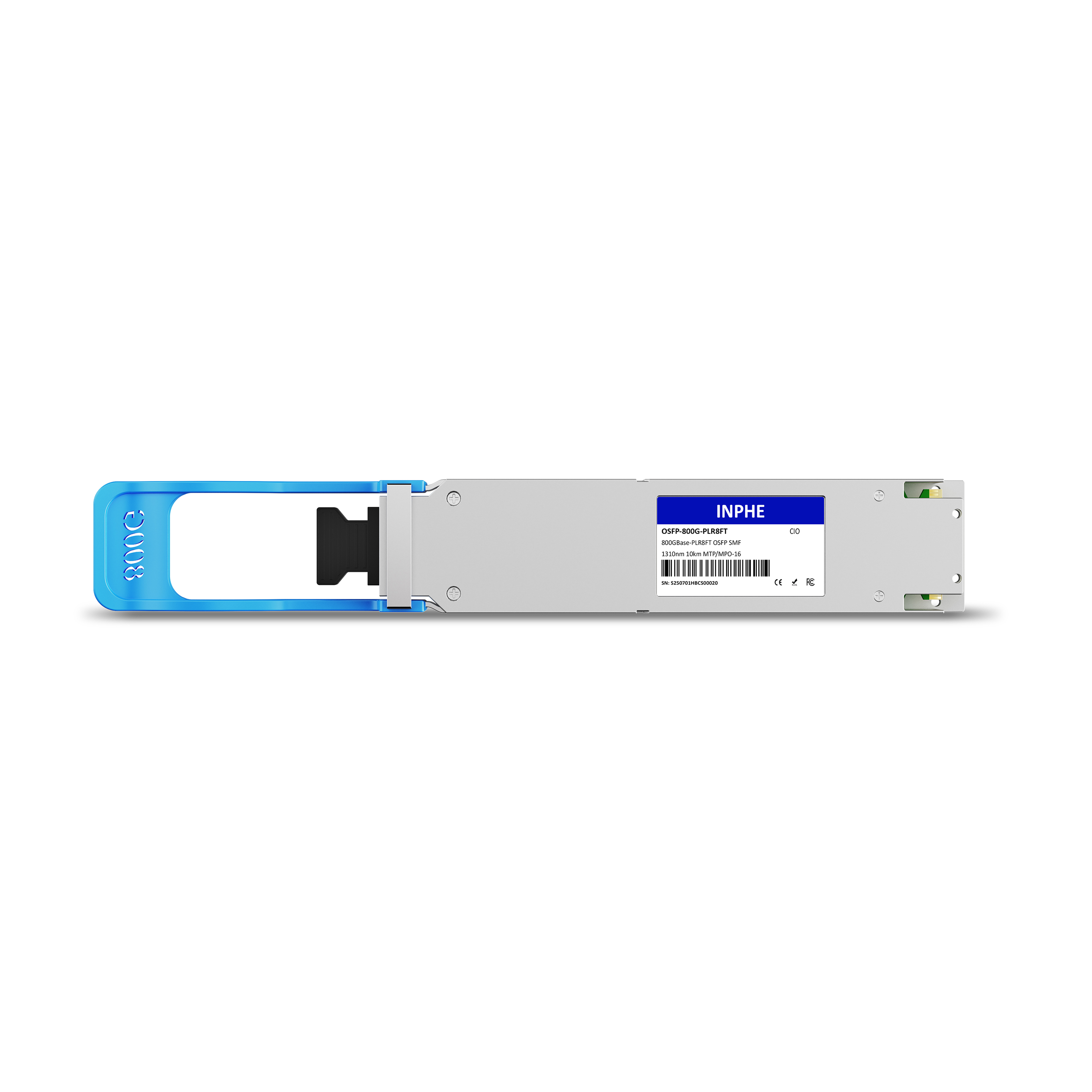 Cisco Compatible OSFP 800GBASE PLR8 1310nm 10km SMF MPO/MTP-16 With Dual CDR DDM/DOM Optics Transceiver, Support 8x100G LR1, Flat Top