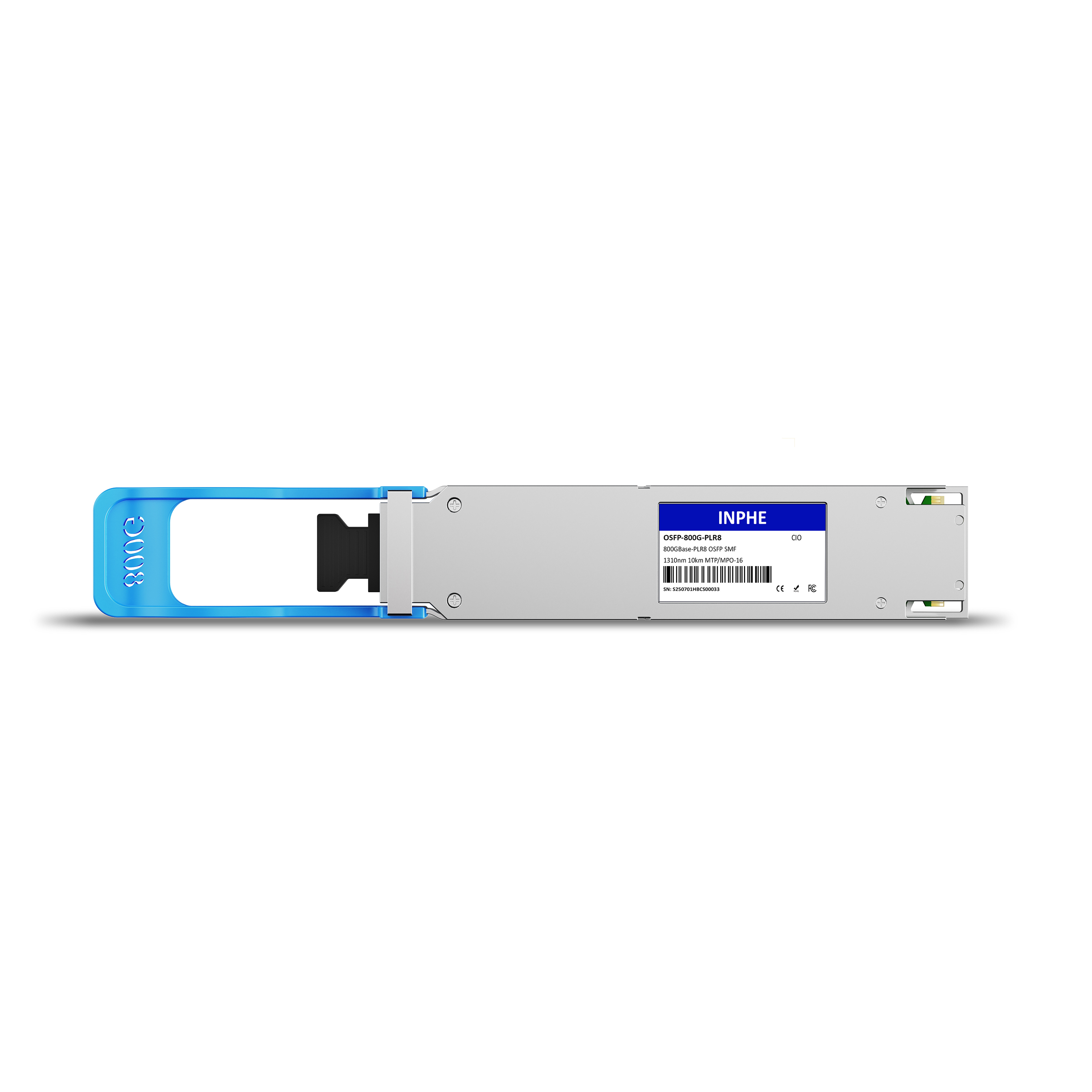 Cisco Compatible OSFP 800GBASE PLR8 1310nm 10km SMF MPO/MTP-16 With Dual CDR DDM/DOM Optics Transceiver, Support 8x100G LR1, Finned Top
