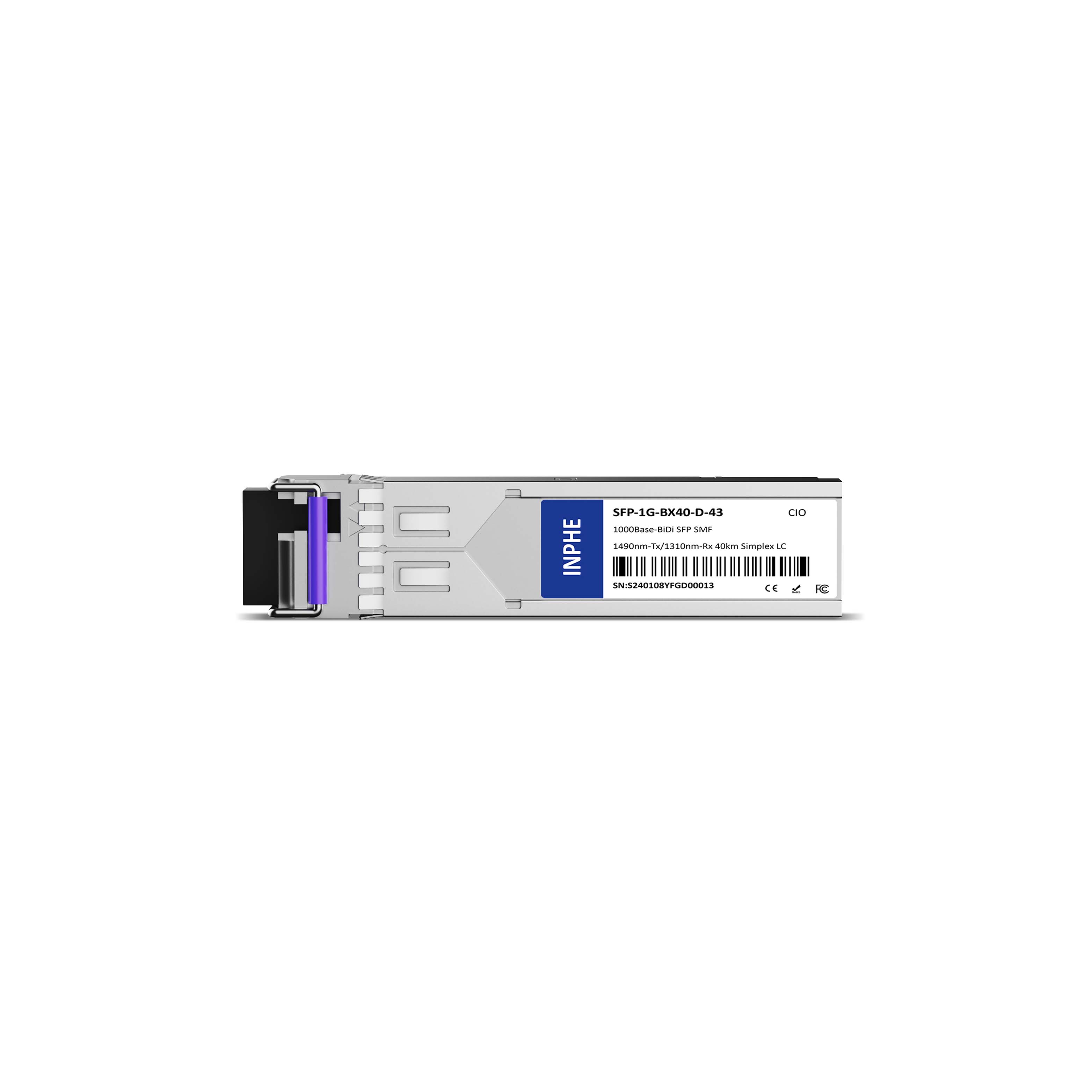 Alcatel-Lucent Ent. SFP-GIG-BX-D20 Compatible SFP 1.25GBASE BiDi 1490nm-Tx/1310nm-Rx 40km SMF Simplex LC DDM/DOM Optics Transceiver