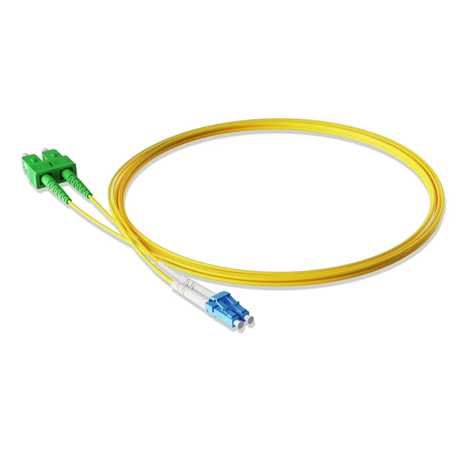 5m 16ft Fiber Patch Cable 2 Fibers LC UPC Duplex to SC APC Duplex Singlemode OS2 Riser OFNR 2.0mm Yellow