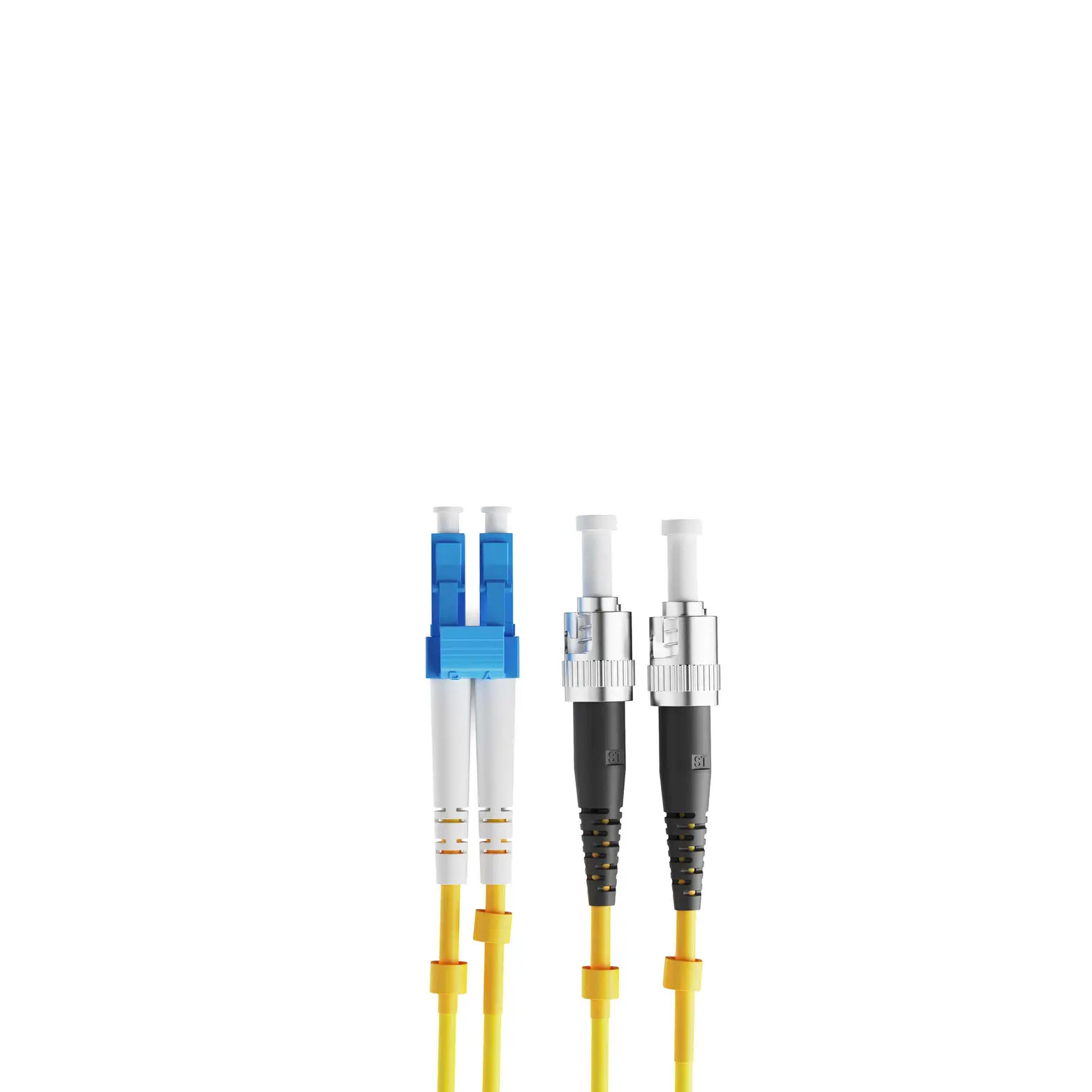 15m 49ft Fiber Patch Cable 2 Fibers LC UPC Duplex to ST UPC Duplex Singlemode OS2 Riser OFNR 2.0mm Yellow