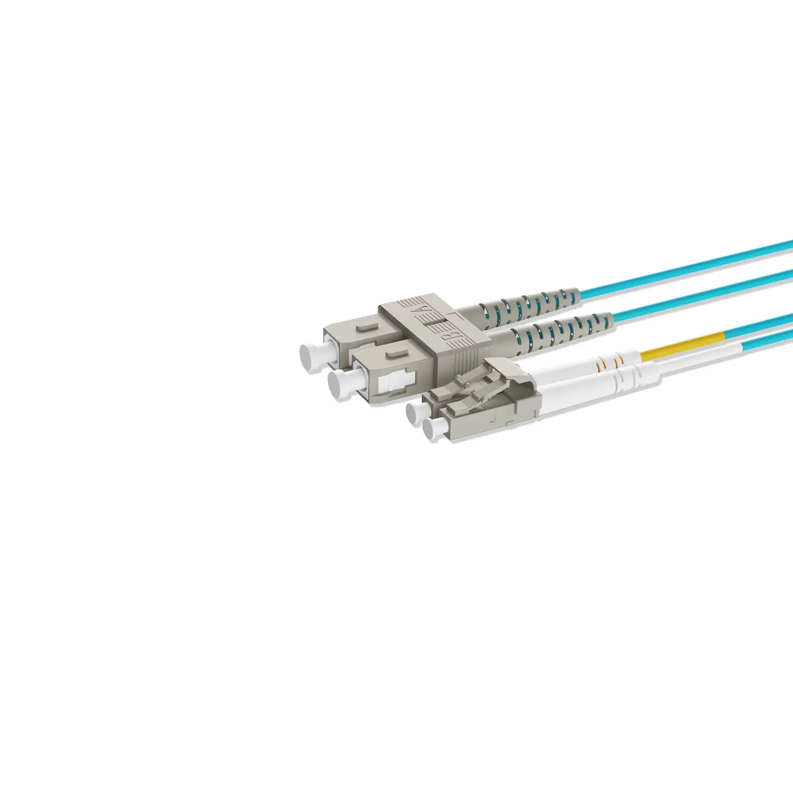 15m 49ft Fiber Patch Cable 2 Fibers LC UPC Duplex to SC UPC Duplex Multimode OM4 Riser OFNR 2.0mm Aqua