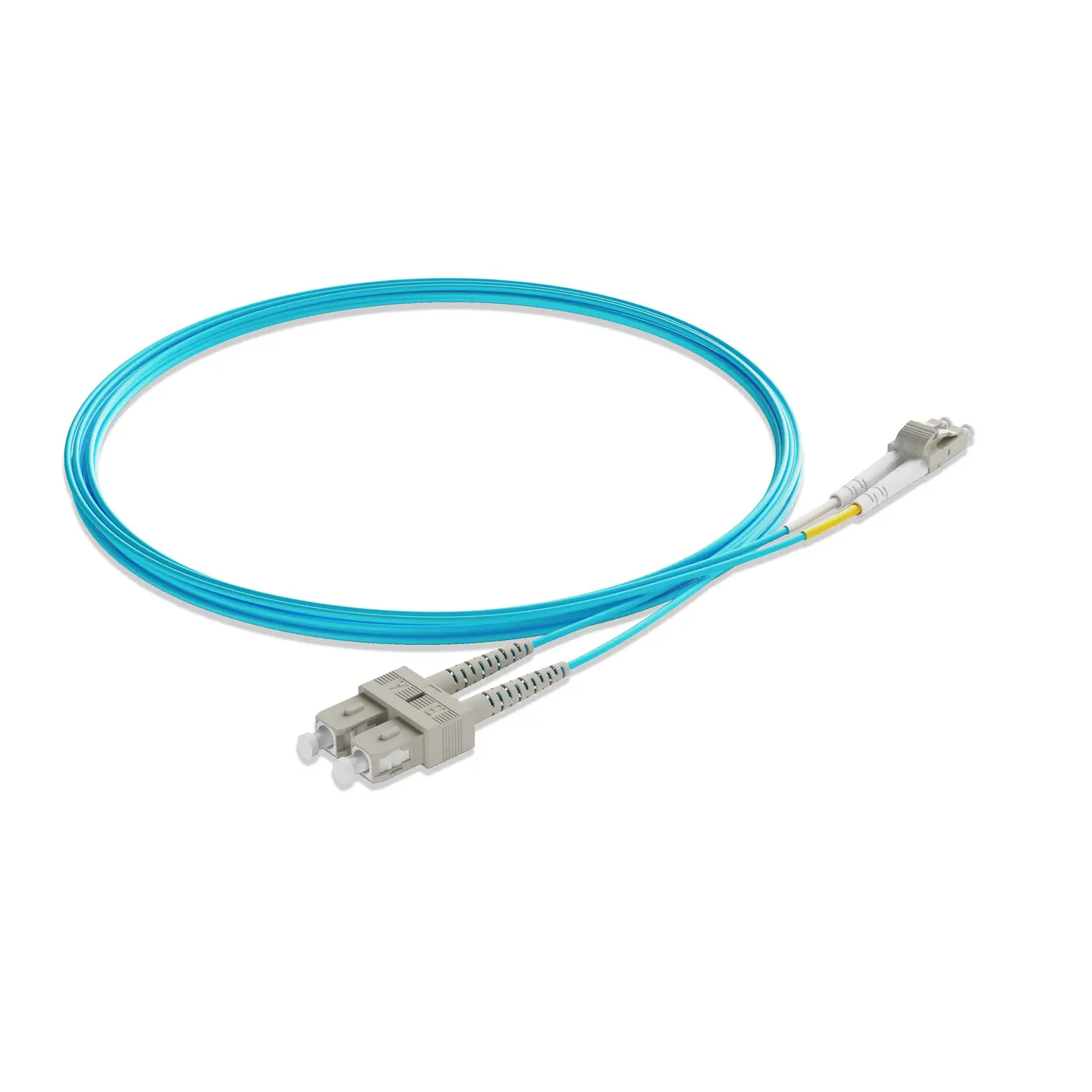 15m 49ft Fiber Patch Cable 2 Fibers LC UPC Duplex to SC UPC Duplex Multimode OM4 Riser OFNR 2.0mm Aqua